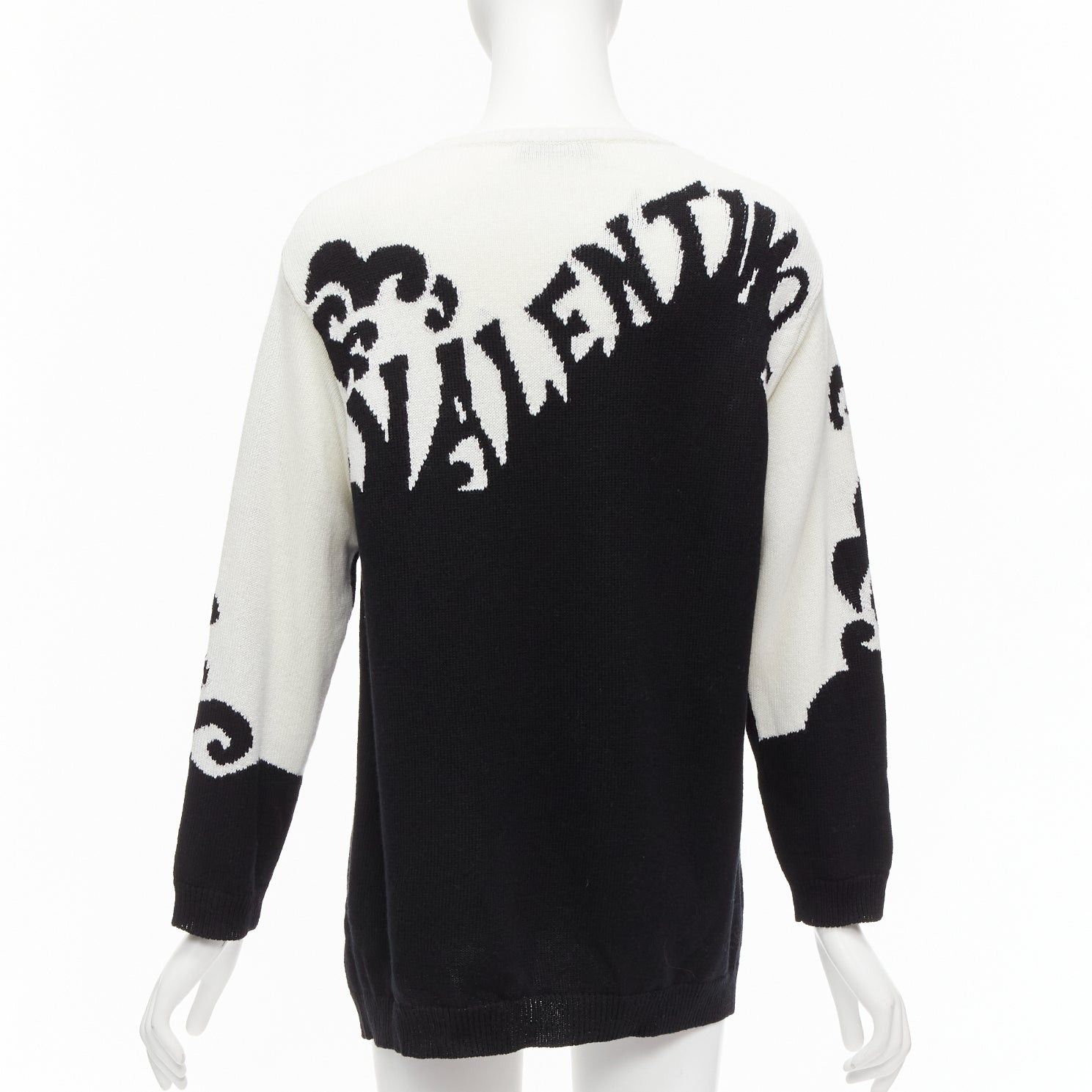 Valentino VALENTINO 100% cashmere Waves logo intarsia black white graphic sweater XXS Size XS / US 0-2 / IT 36-38 - 5 Thumbnail