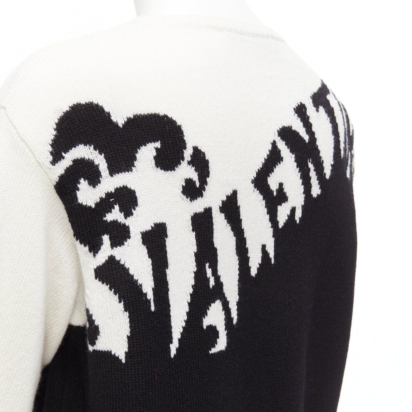 Valentino VALENTINO 100% cashmere Waves logo intarsia black white graphic sweater XXS Size XS / US 0-2 / IT 36-38 - 2 Thumbnail