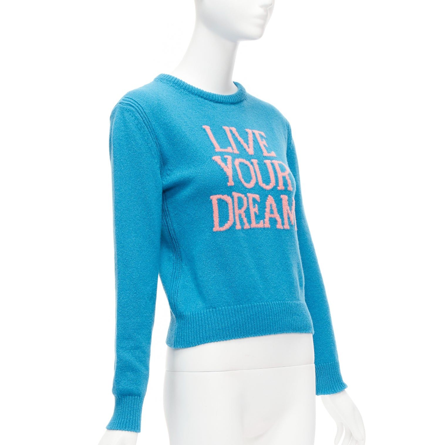 Alberta Ferretti ALBERTA FERRETTI Live YOur Dream blue pink cashmere cropped sweater IT38 XS Size XS / US 0-2 / IT 36-38 - 3 Thumbnail