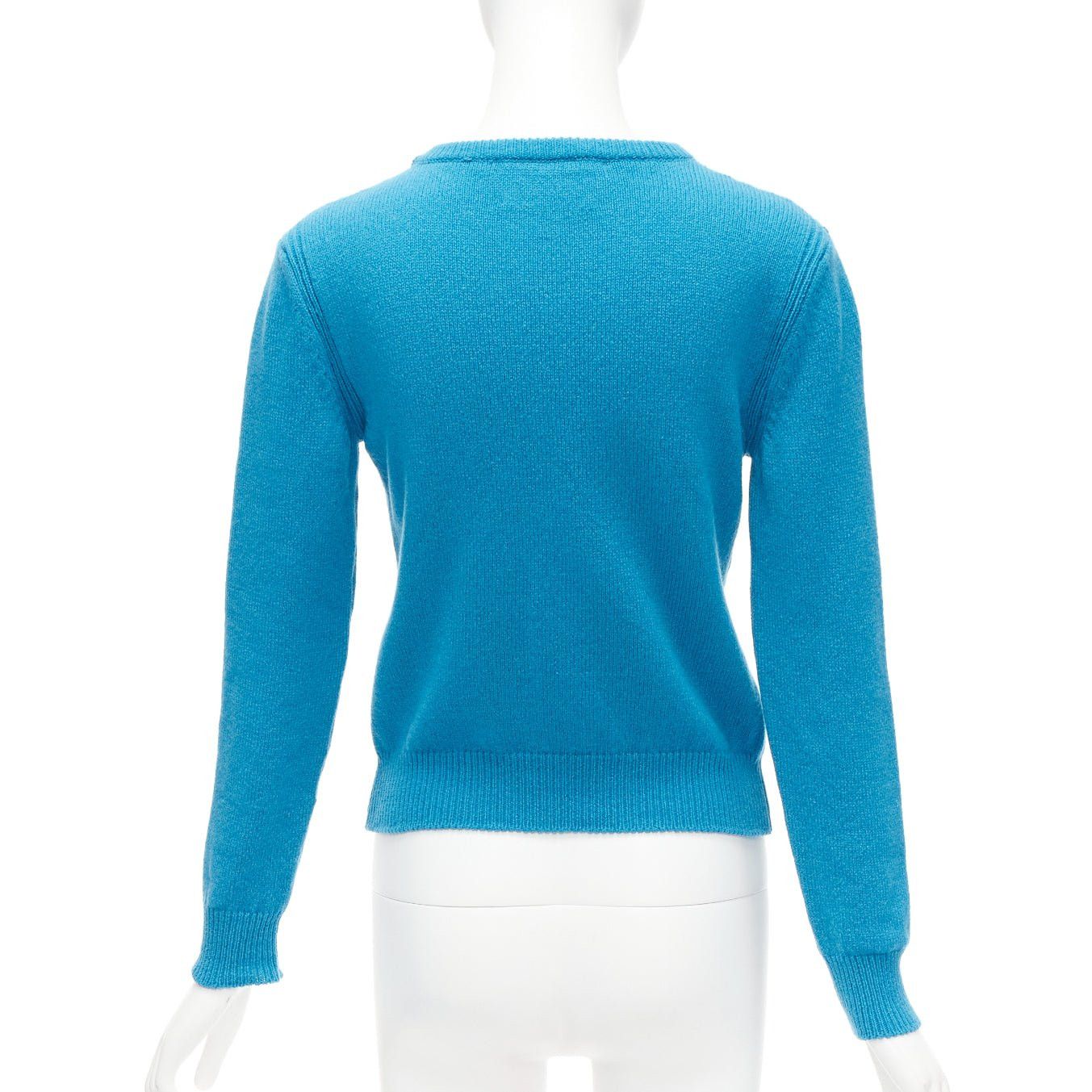 Alberta Ferretti ALBERTA FERRETTI Live YOur Dream blue pink cashmere cropped sweater IT38 XS Size XS / US 0-2 / IT 36-38 - 5 Thumbnail