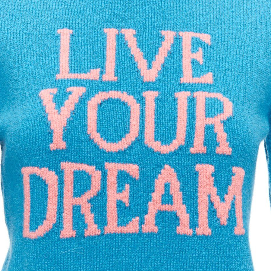 Alberta Ferretti ALBERTA FERRETTI Live YOur Dream blue pink cashmere cropped sweater IT38 XS Size XS / US 0-2 / IT 36-38 - 2 Thumbnail