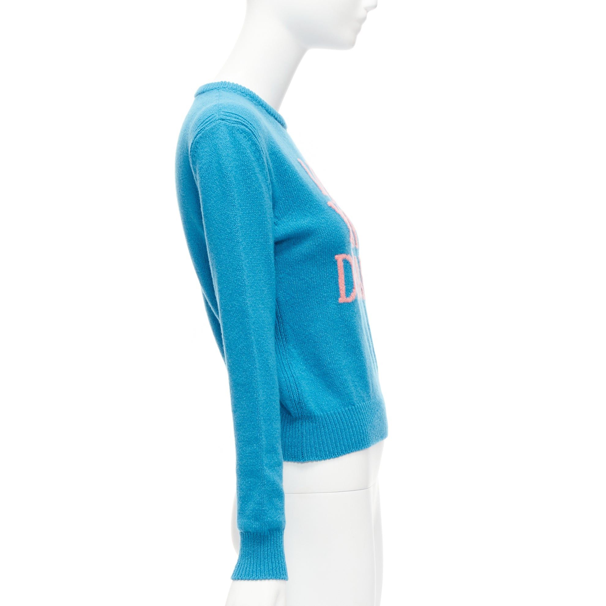 Alberta Ferretti ALBERTA FERRETTI Live YOur Dream blue pink cashmere cropped sweater IT38 XS Size XS / US 0-2 / IT 36-38 - 4 Thumbnail