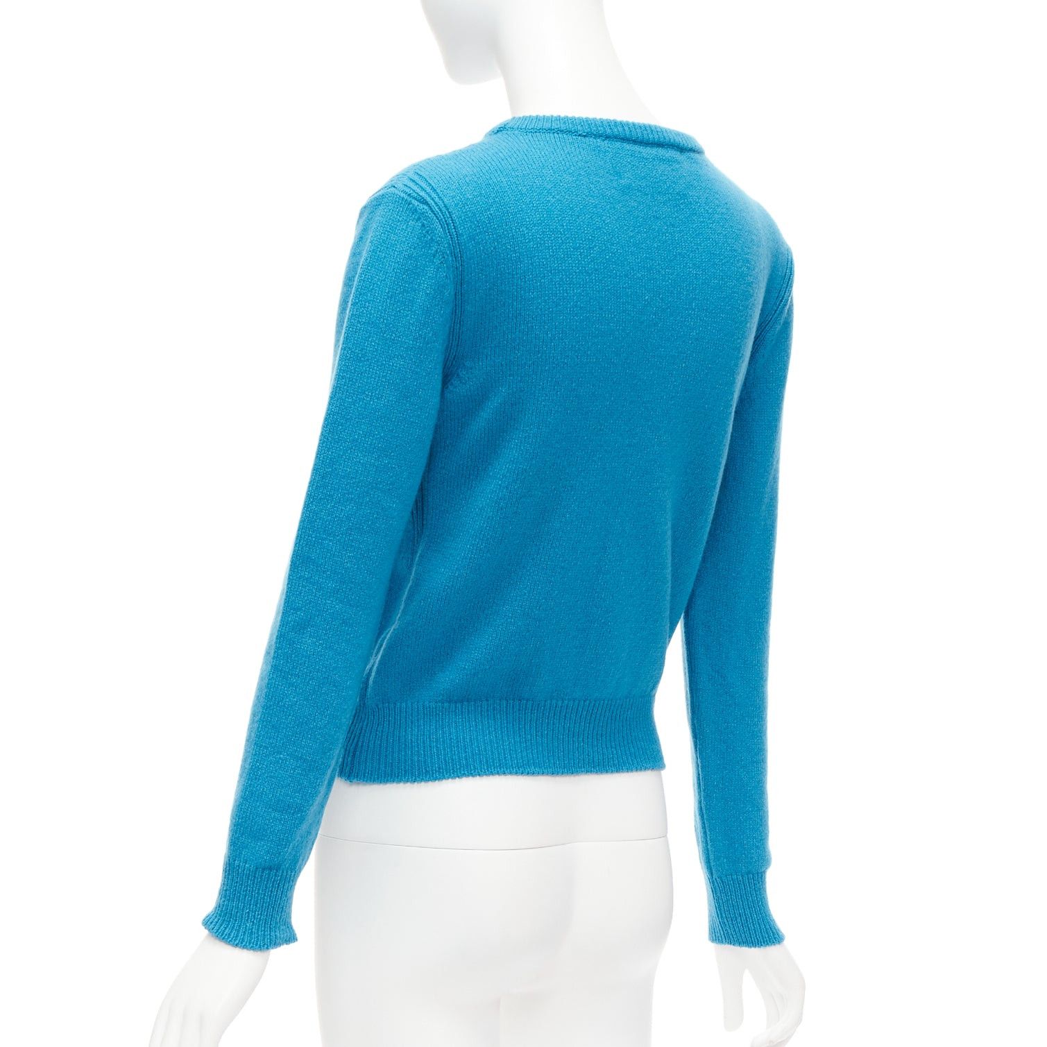 Alberta Ferretti ALBERTA FERRETTI Live YOur Dream blue pink cashmere cropped sweater IT38 XS Size XS / US 0-2 / IT 36-38 - 6 Thumbnail