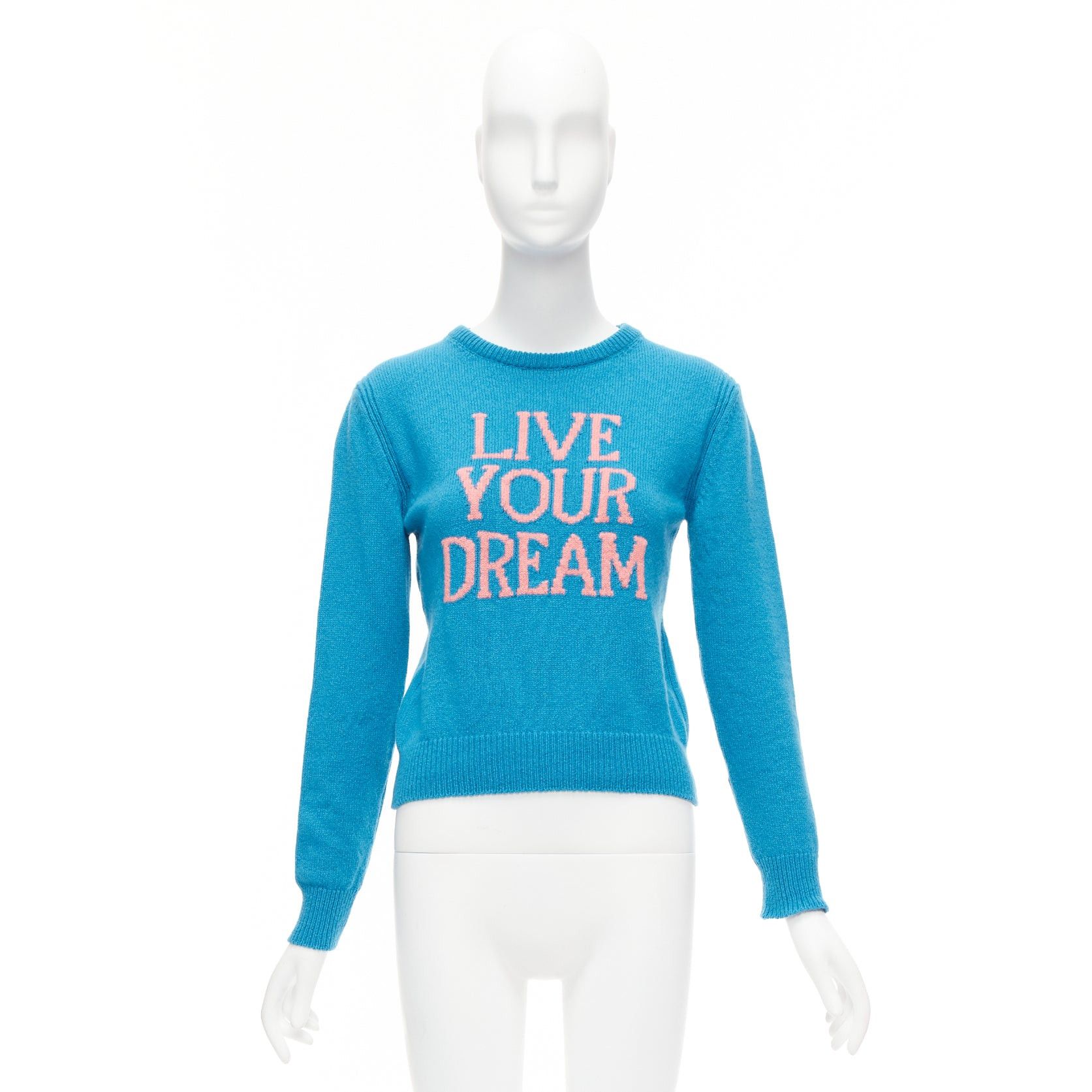 Alberta Ferretti ALBERTA FERRETTI Live YOur Dream blue pink cashmere cropped sweater IT38 XS Size XS / US 0-2 / IT 36-38 - 9 Thumbnail