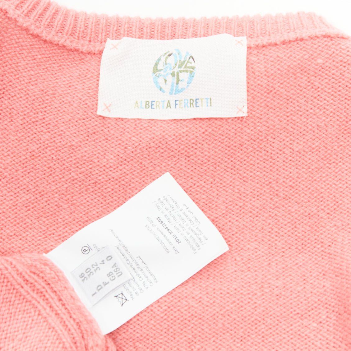 Alberta Ferretti ALBERTA FERRETTI Everyday I Love You pink blue cashmere cropped sweater IT36 XS Size XS / US 0-2 / IT 36-38 - 8 Thumbnail