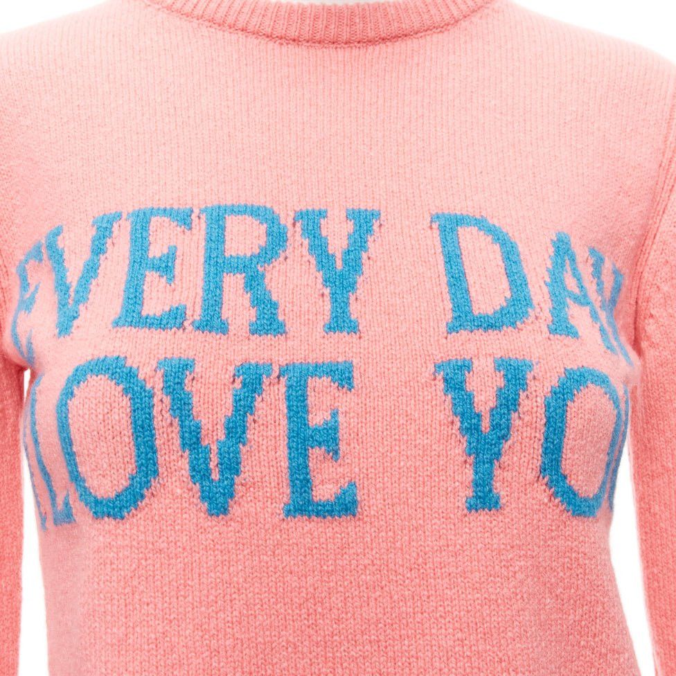 Alberta Ferretti ALBERTA FERRETTI Everyday I Love You pink blue cashmere cropped sweater IT36 XS Size XS / US 0-2 / IT 36-38 - 2 Thumbnail