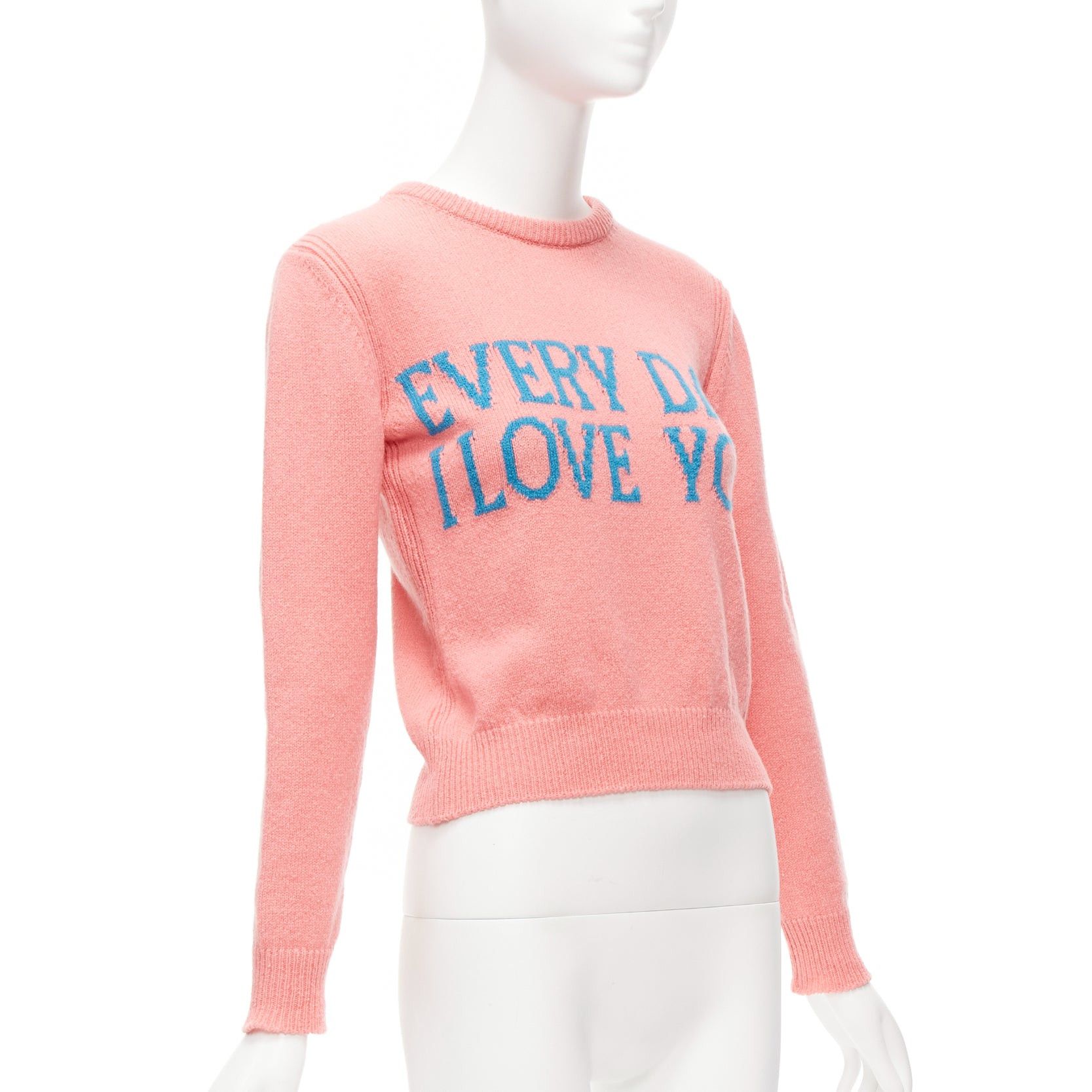 Alberta Ferretti ALBERTA FERRETTI Everyday I Love You pink blue cashmere cropped sweater IT36 XS Size XS / US 0-2 / IT 36-38 - 3 Thumbnail