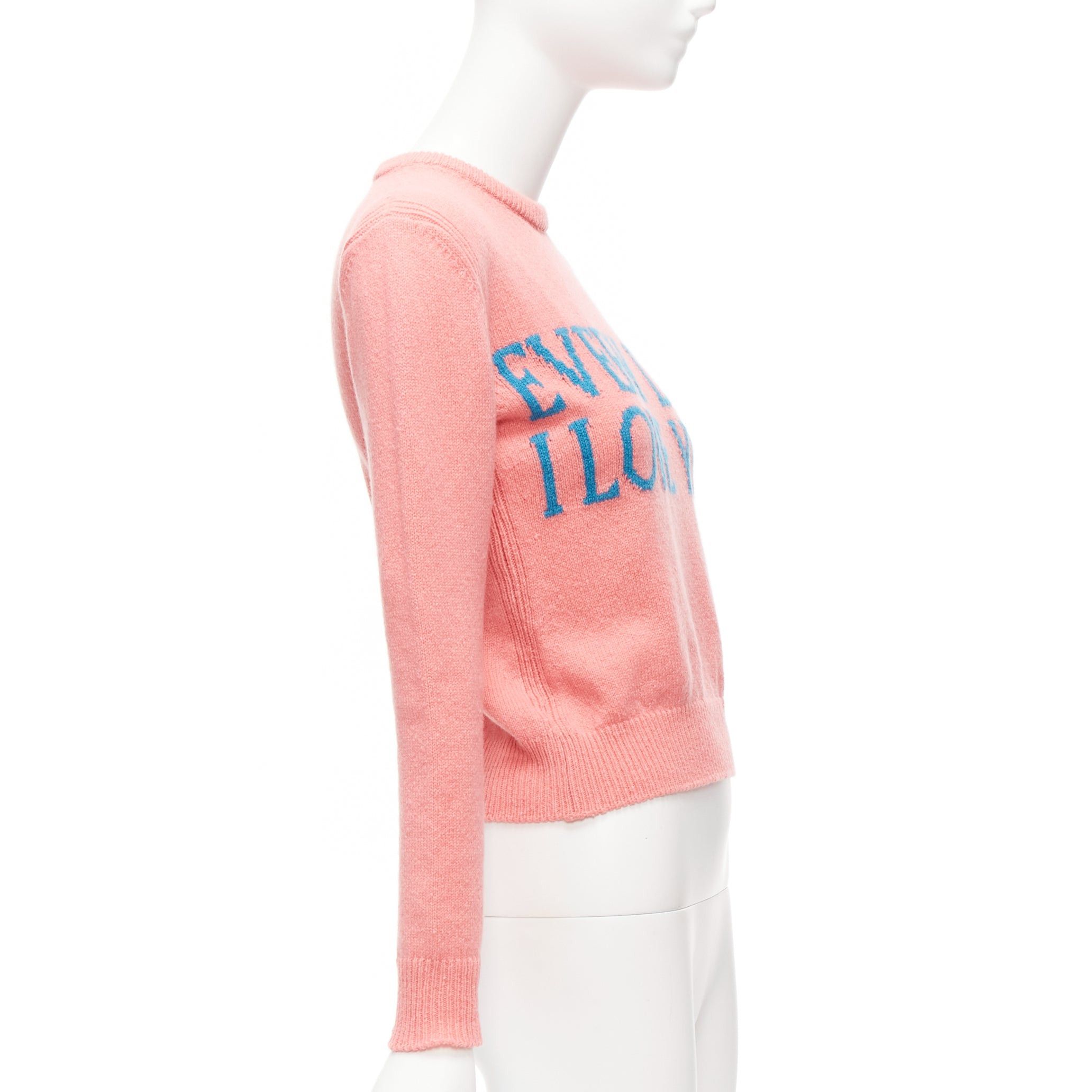 Alberta Ferretti ALBERTA FERRETTI Everyday I Love You pink blue cashmere cropped sweater IT36 XS Size XS / US 0-2 / IT 36-38 - 4 Thumbnail