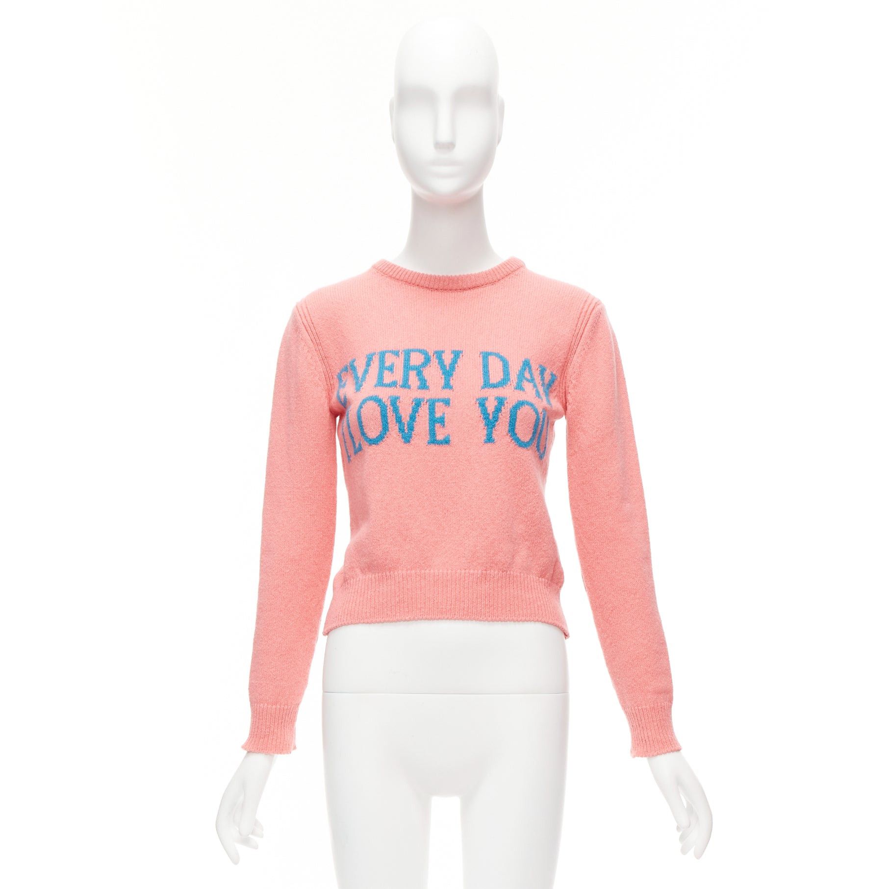 Alberta Ferretti ALBERTA FERRETTI Everyday I Love You pink blue cashmere cropped sweater IT36 XS Size XS / US 0-2 / IT 36-38 - 9 Thumbnail
