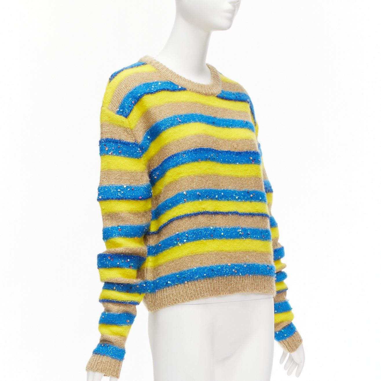 ASHISH ASHISH brown yellow blue striped mixed sequins lurex knitted sweater top XS Size XS / US 0-2 / IT 36-38 - 3 Thumbnail