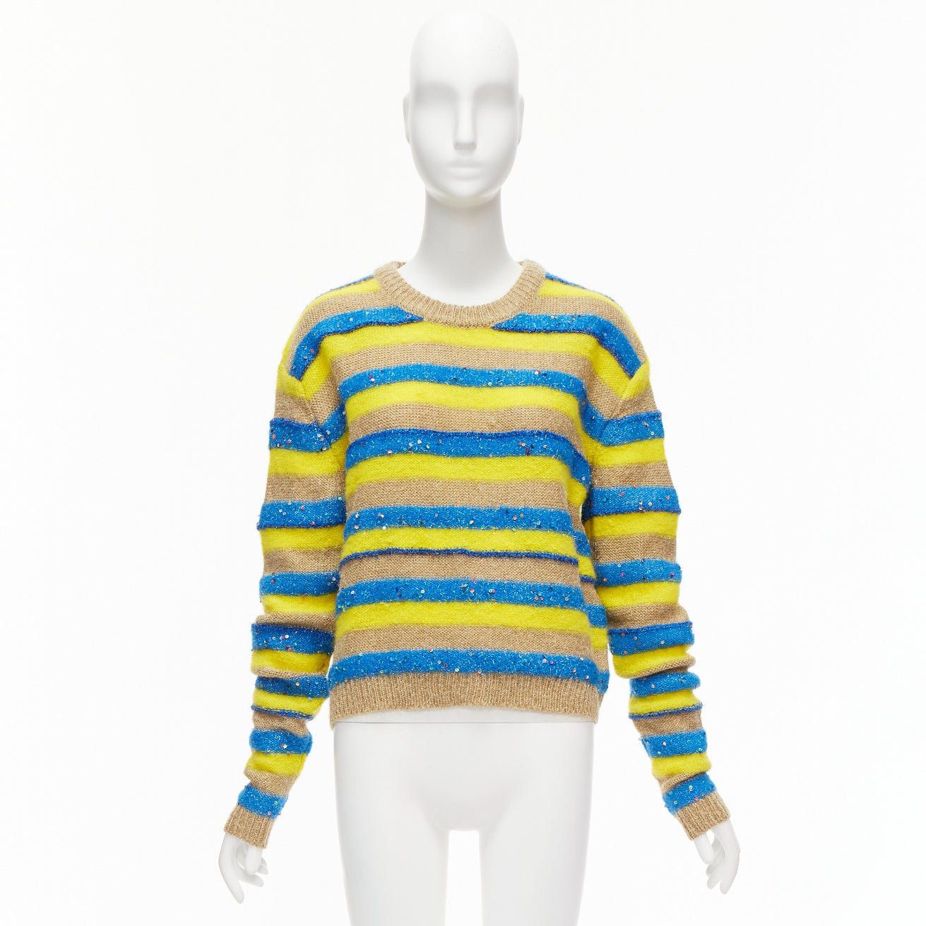 ASHISH ASHISH brown yellow blue striped mixed sequins lurex knitted sweater top XS Size XS / US 0-2 / IT 36-38 - 9 Thumbnail