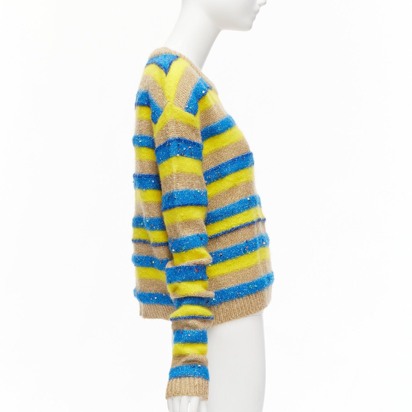 ASHISH ASHISH brown yellow blue striped mixed sequins lurex knitted sweater top XS Size XS / US 0-2 / IT 36-38 - 4 Thumbnail