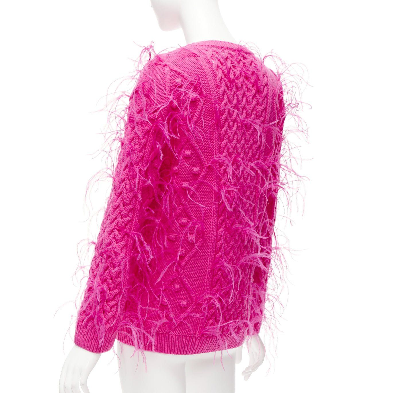 Valentino rare VALENTINO PP Pink wool feather embellished mixed cable knit sweater XS Size S / US 4 / IT 40 - 6 Thumbnail