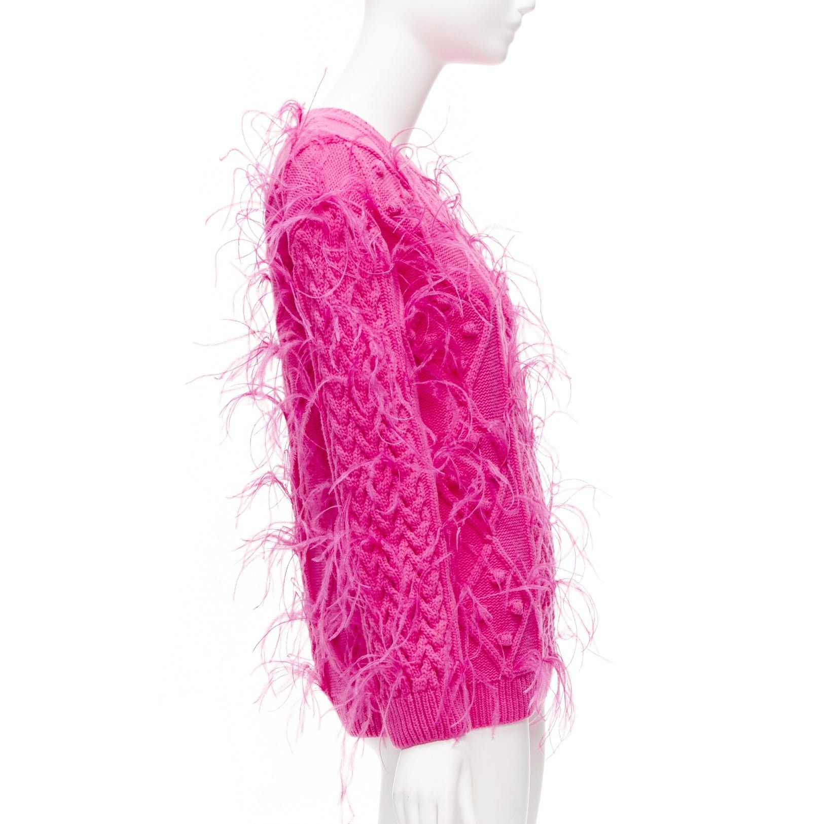 Valentino rare VALENTINO PP Pink wool feather embellished mixed cable knit sweater XS Size S / US 4 / IT 40 - 4 Thumbnail
