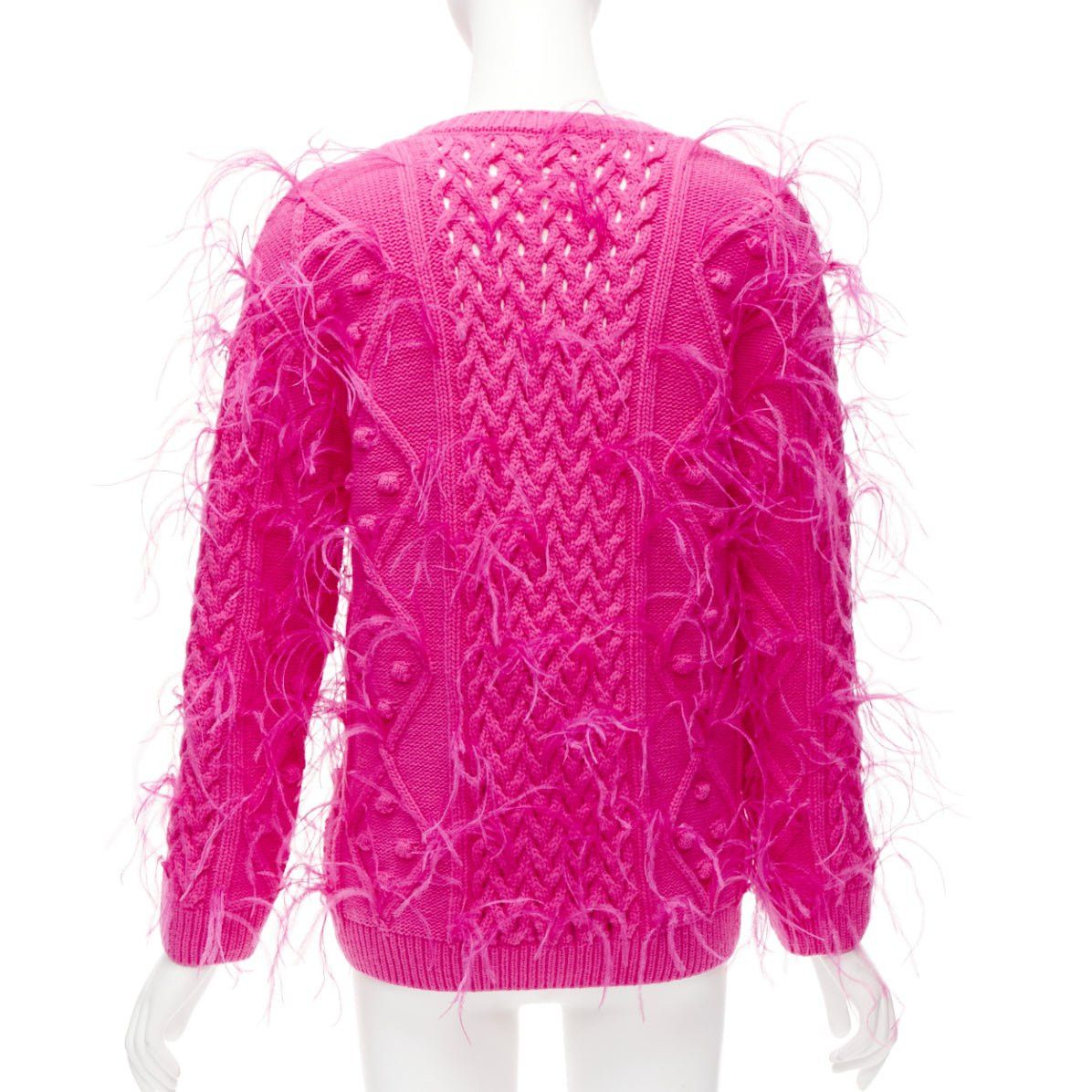 Valentino rare VALENTINO PP Pink wool feather embellished mixed cable knit sweater XS Size S / US 4 / IT 40 - 5 Thumbnail