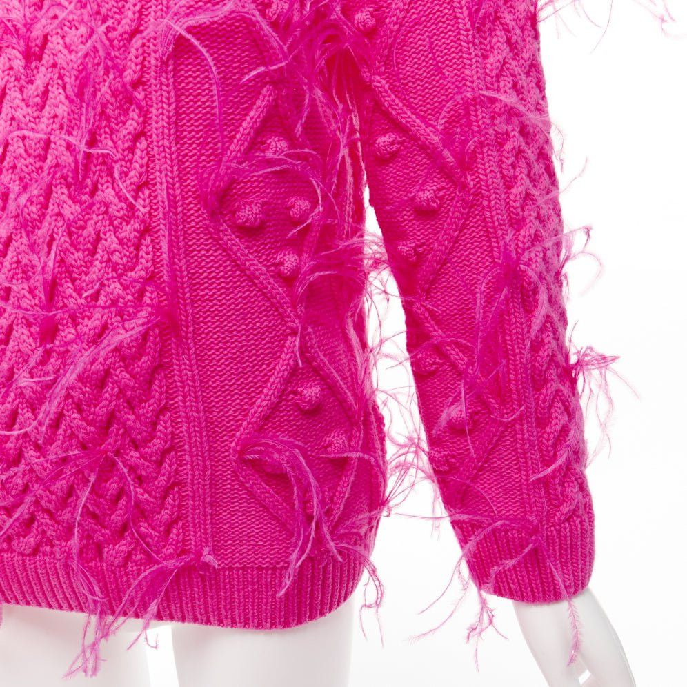 Valentino rare VALENTINO PP Pink wool feather embellished mixed cable knit sweater XS Size S / US 4 / IT 40 - 2 Thumbnail