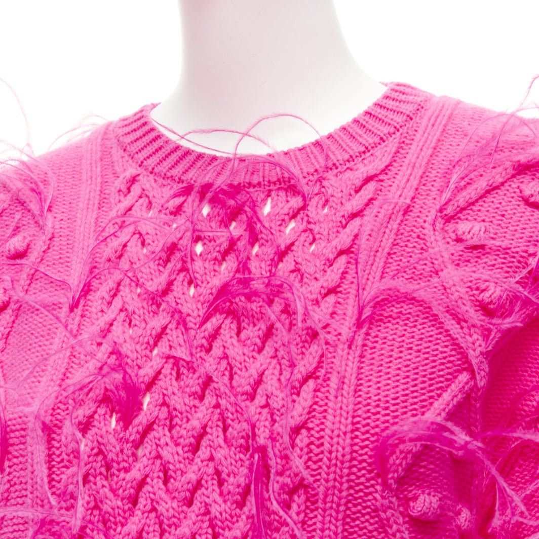 Valentino rare VALENTINO PP Pink wool feather embellished mixed cable knit sweater XS Size S / US 4 / IT 40 - 7 Thumbnail