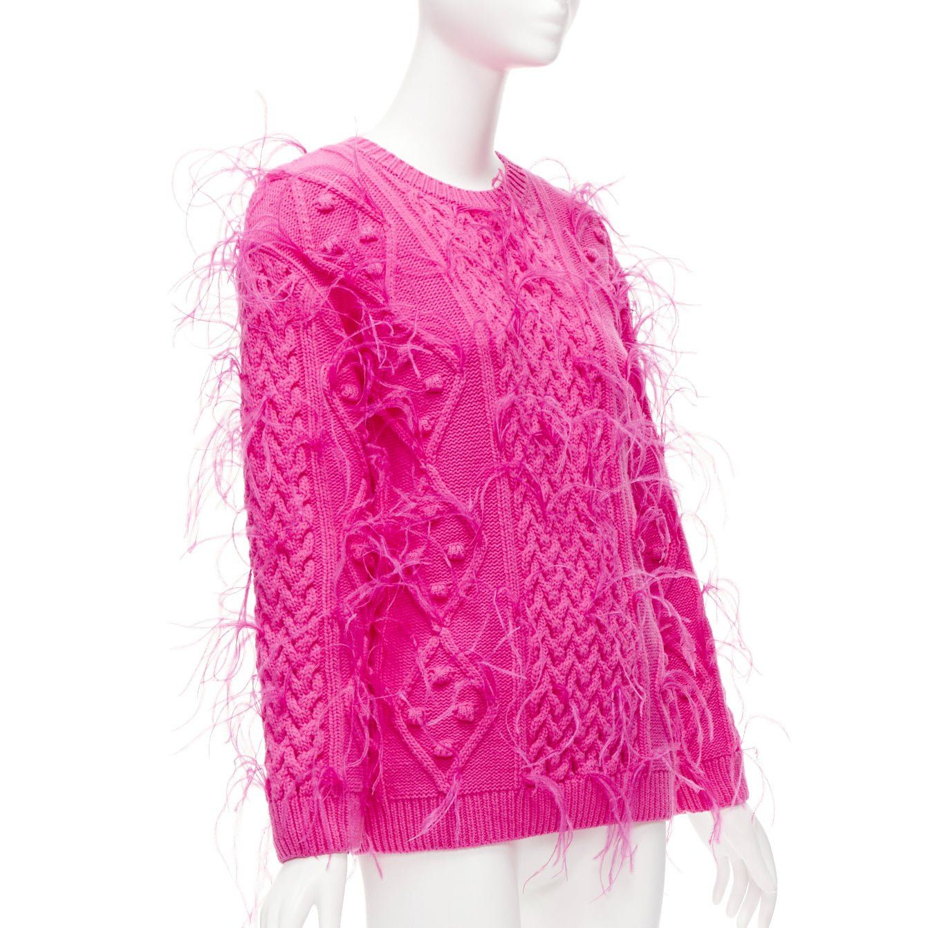 Valentino rare VALENTINO PP Pink wool feather embellished mixed cable knit sweater XS Size S / US 4 / IT 40 - 3 Thumbnail