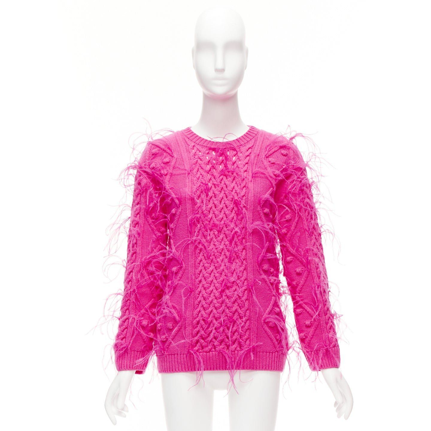Valentino rare VALENTINO PP Pink wool feather embellished mixed cable knit sweater XS Size S / US 4 / IT 40 - 9 Thumbnail