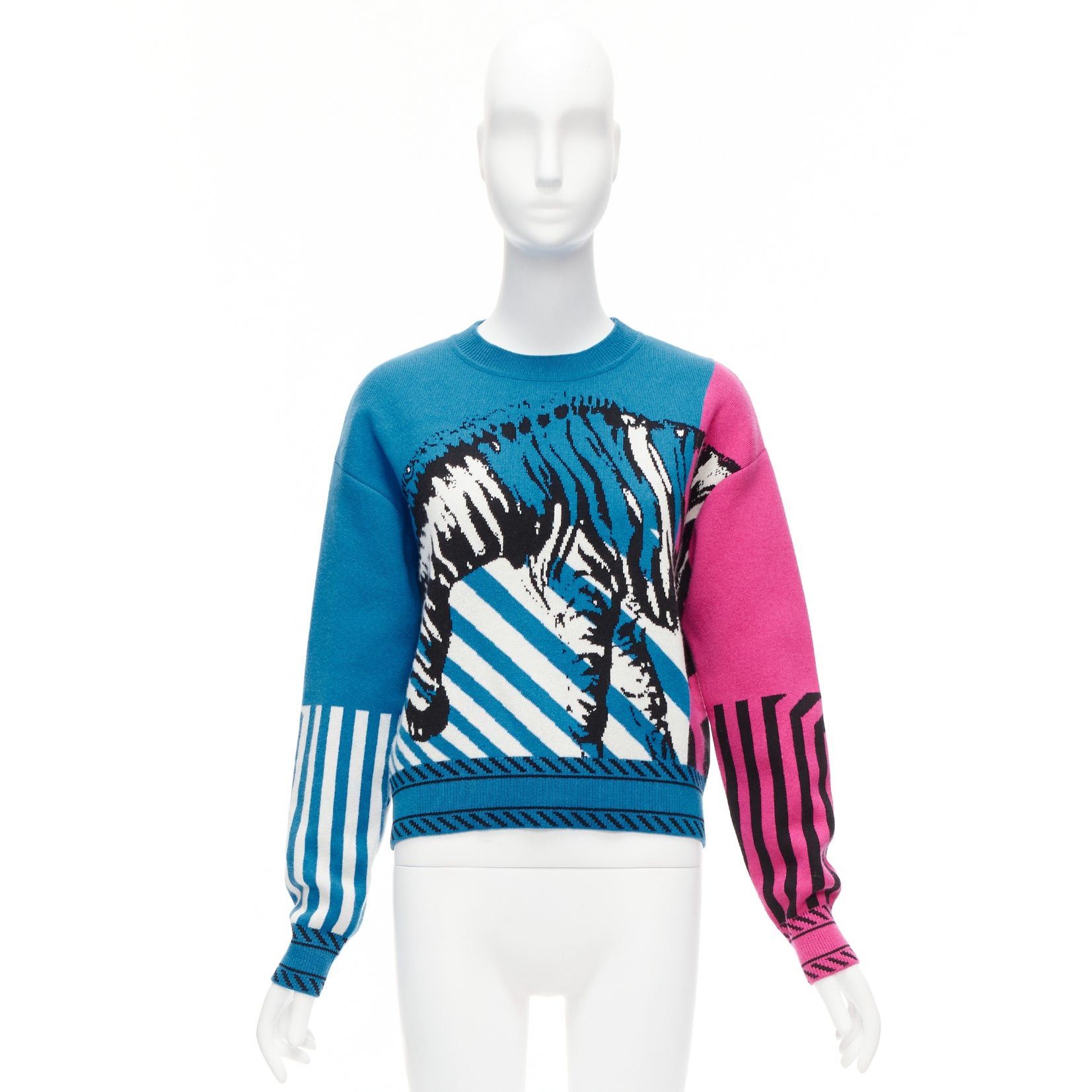 Dior CHRISTIAN DIOR D-Jungle Pop Zebra graphic blue pink cashmere sweater FR34 S Size XS / US 0-2 / IT 36-38 - 9 Thumbnail