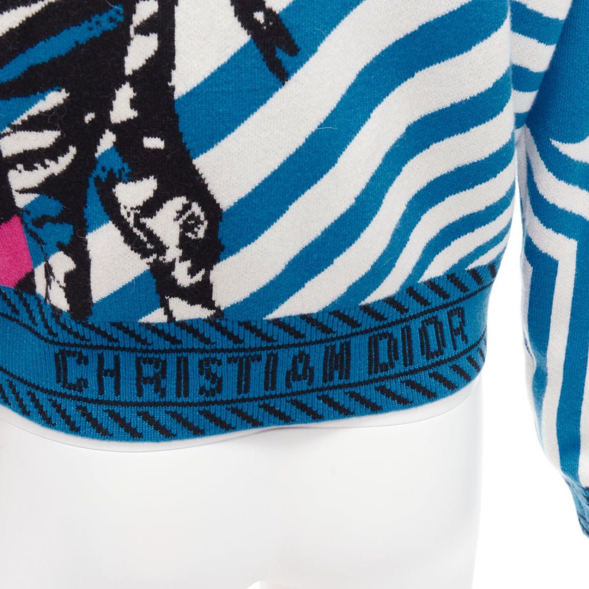 Dior CHRISTIAN DIOR D-Jungle Pop Zebra graphic blue pink cashmere sweater FR34 S Size XS / US 0-2 / IT 36-38 - 2 Thumbnail