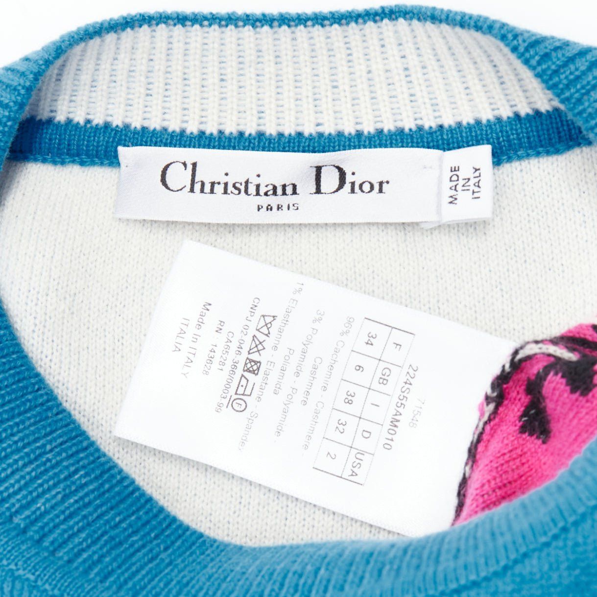 Dior CHRISTIAN DIOR D-Jungle Pop Zebra graphic blue pink cashmere sweater FR34 S Size XS / US 0-2 / IT 36-38 - 8 Thumbnail