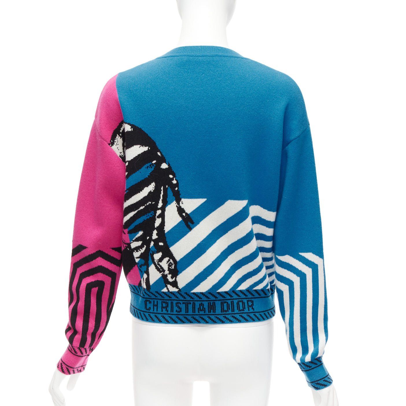 Dior CHRISTIAN DIOR D-Jungle Pop Zebra graphic blue pink cashmere sweater FR34 S Size XS / US 0-2 / IT 36-38 - 5 Thumbnail