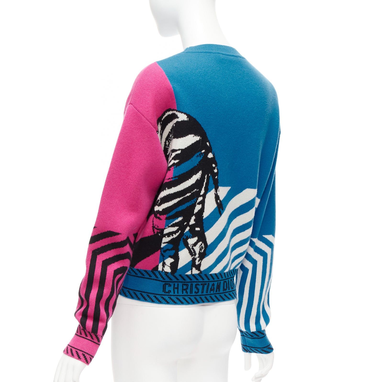 Dior CHRISTIAN DIOR D-Jungle Pop Zebra graphic blue pink cashmere sweater FR34 S Size XS / US 0-2 / IT 36-38 - 6 Thumbnail