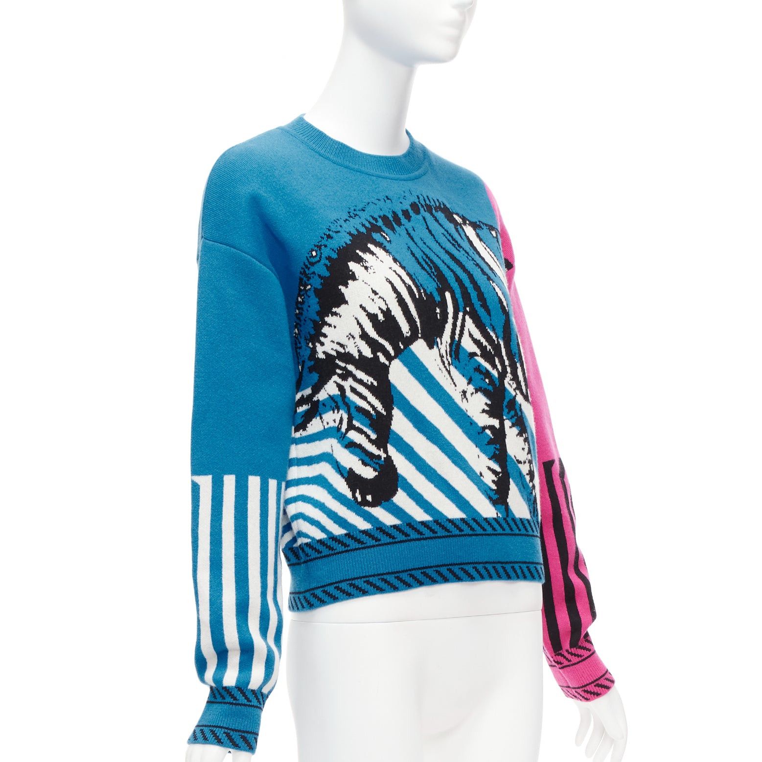 Dior CHRISTIAN DIOR D-Jungle Pop Zebra graphic blue pink cashmere sweater FR34 S Size XS / US 0-2 / IT 36-38 - 3 Thumbnail