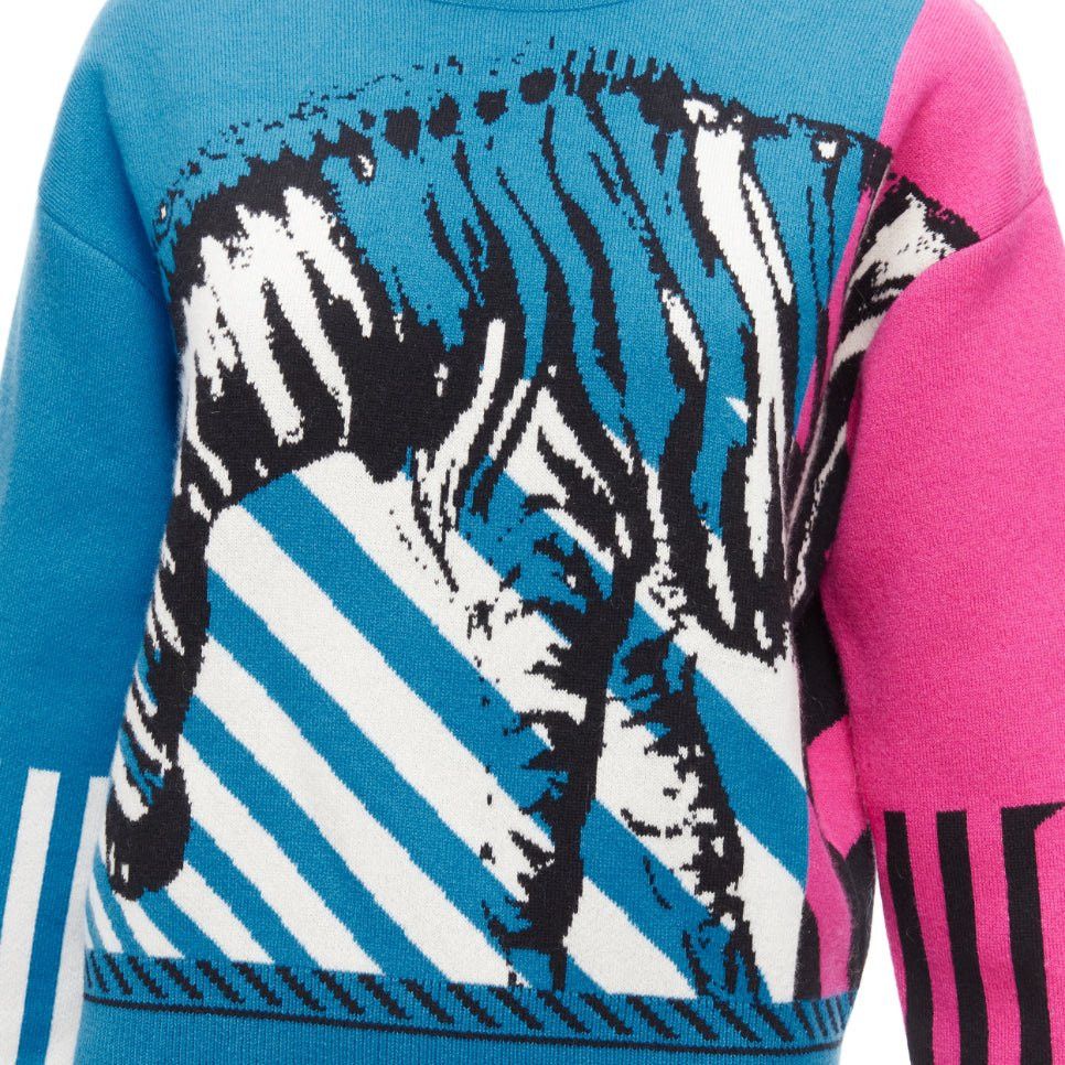 Dior CHRISTIAN DIOR D-Jungle Pop Zebra graphic blue pink cashmere sweater FR34 S Size XS / US 0-2 / IT 36-38 - 7 Thumbnail