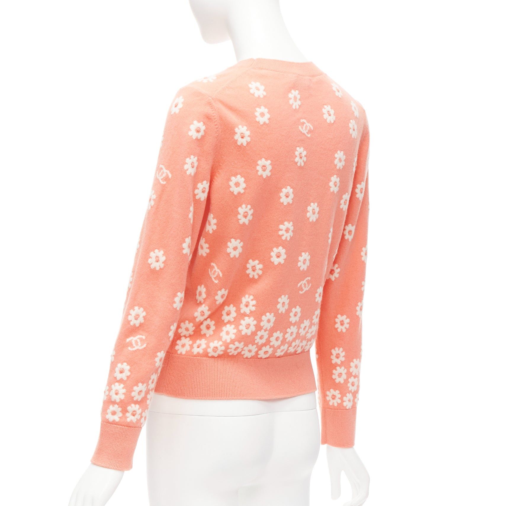 Chanel CHANEL 22P peach cashmere blend floral CC knitted pullover sweater FR34 Size XS / US 0-2 / IT 36-38 - 5 Thumbnail