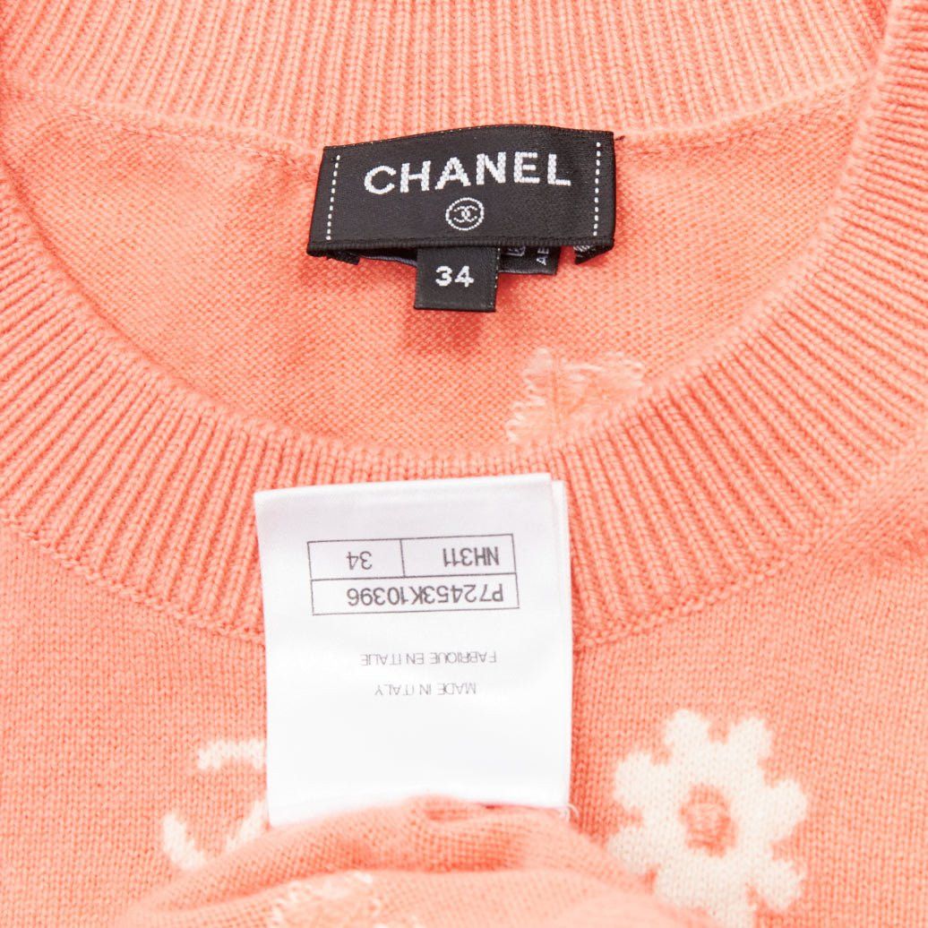 Chanel CHANEL 22P peach cashmere blend floral CC knitted pullover sweater FR34 Size XS / US 0-2 / IT 36-38 - 8 Thumbnail