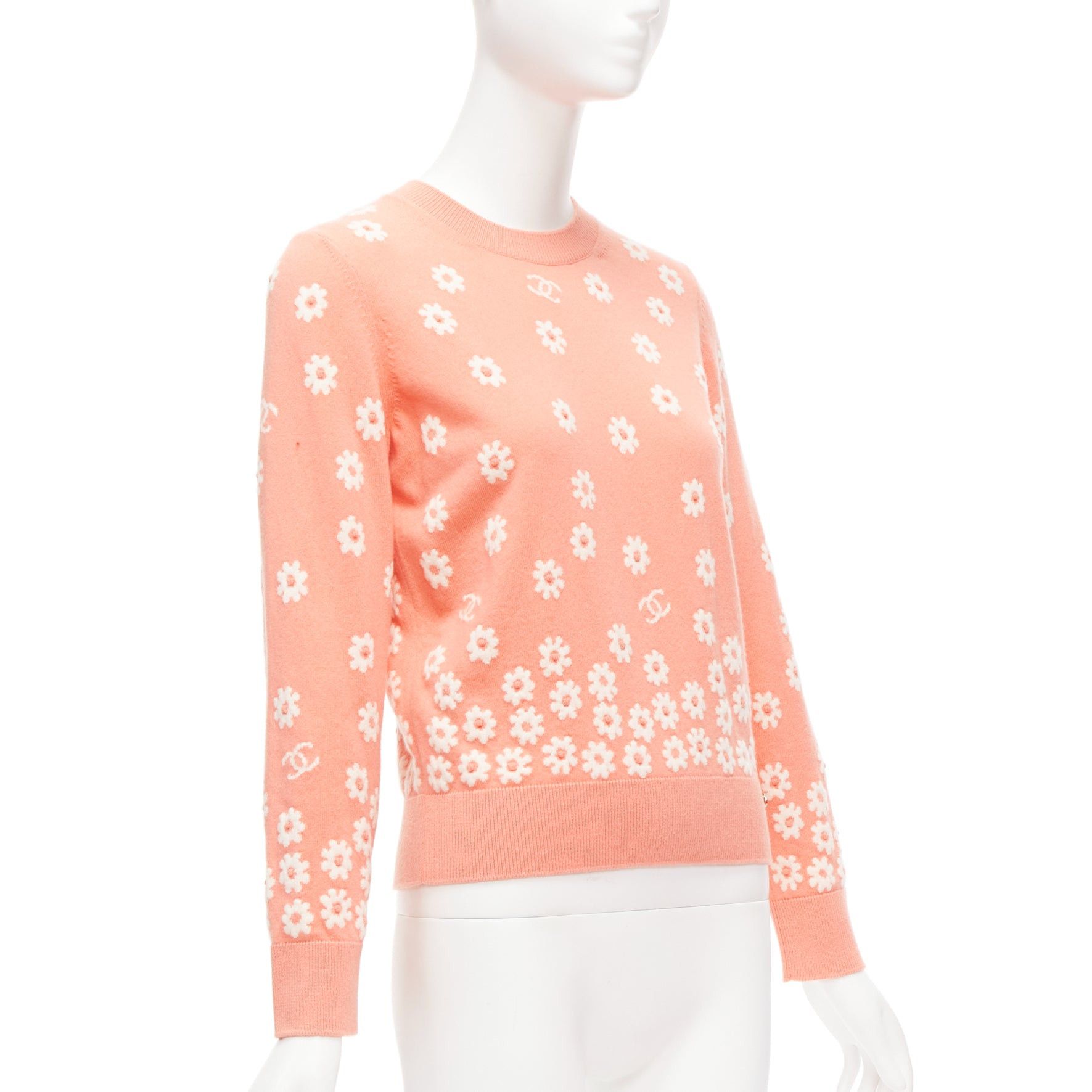 Chanel CHANEL 22P peach cashmere blend floral CC knitted pullover sweater FR34 Size XS / US 0-2 / IT 36-38 - 3 Thumbnail