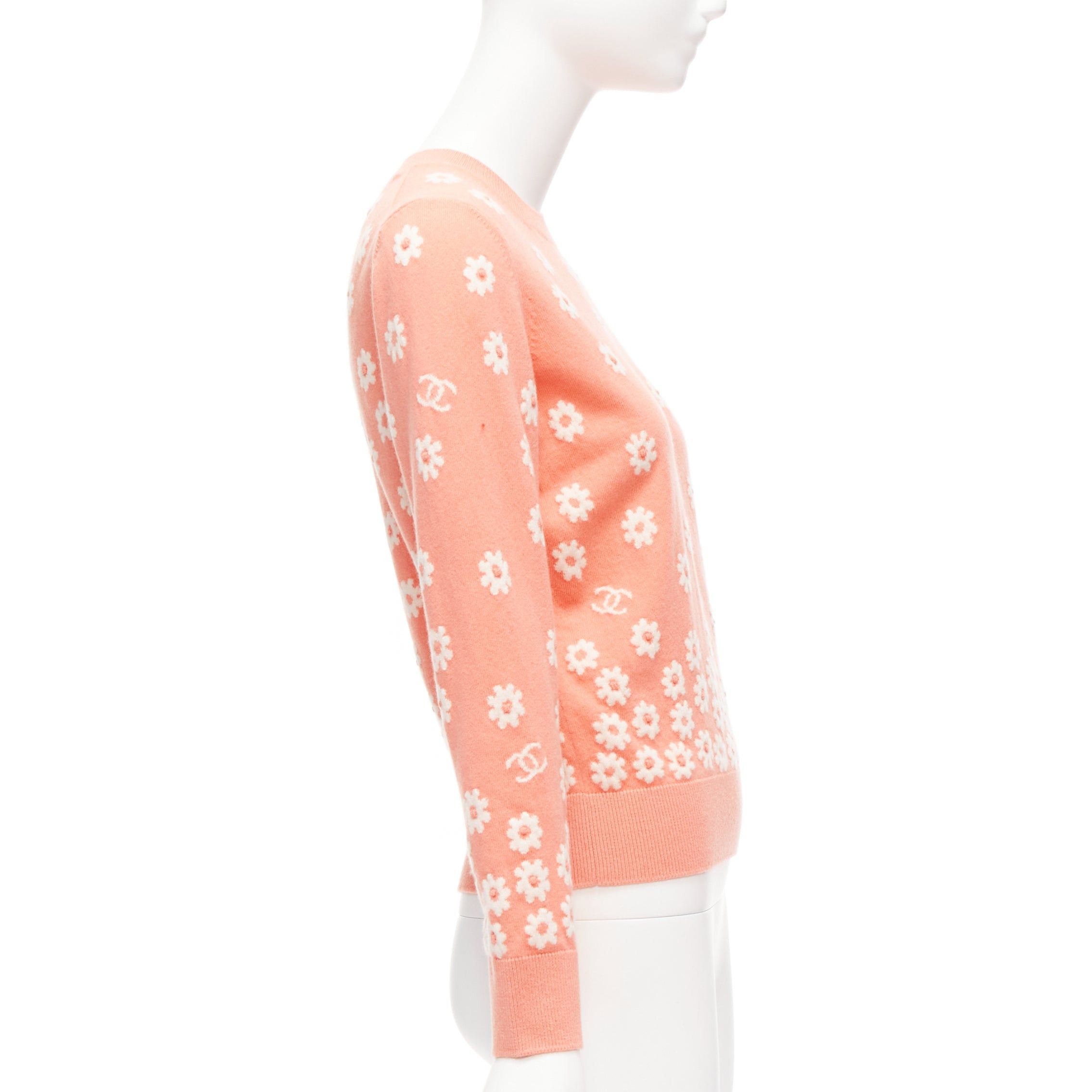 Chanel CHANEL 22P peach cashmere blend floral CC knitted pullover sweater FR34 Size XS / US 0-2 / IT 36-38 - 4 Thumbnail