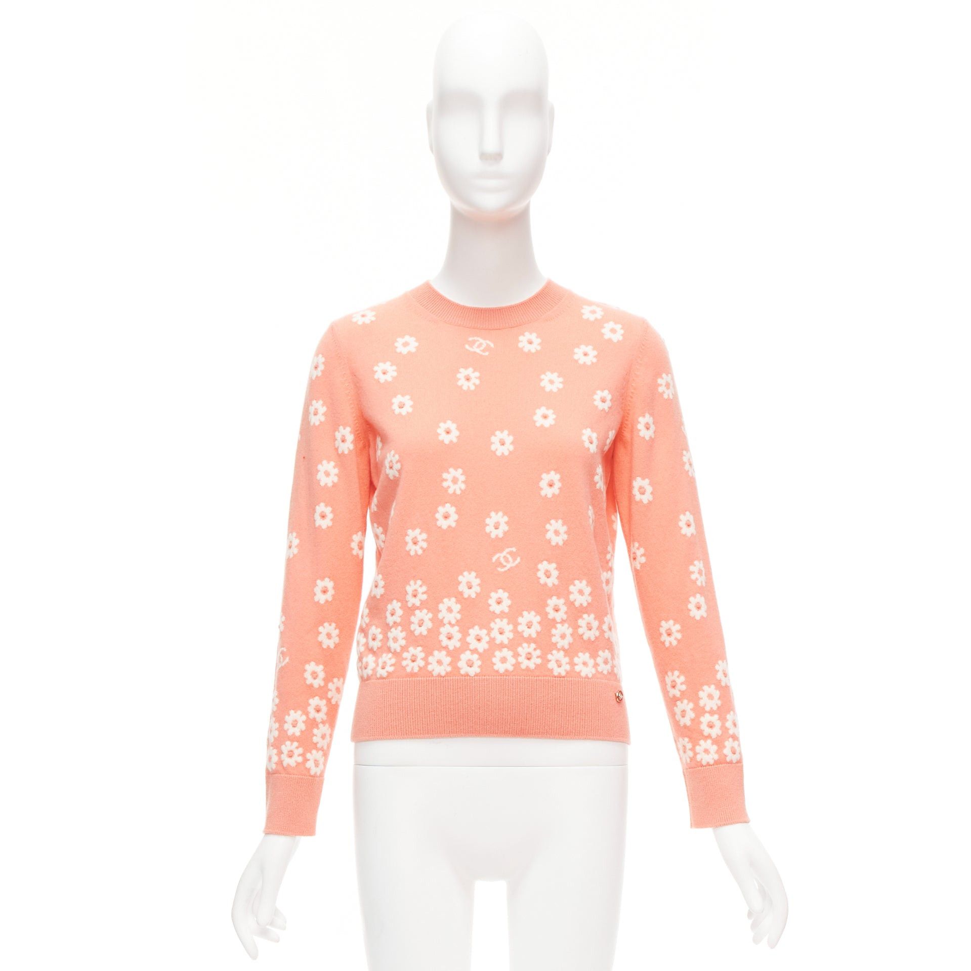 Chanel CHANEL 22P peach cashmere blend floral CC knitted pullover sweater FR34 Size XS / US 0-2 / IT 36-38 - 9 Thumbnail