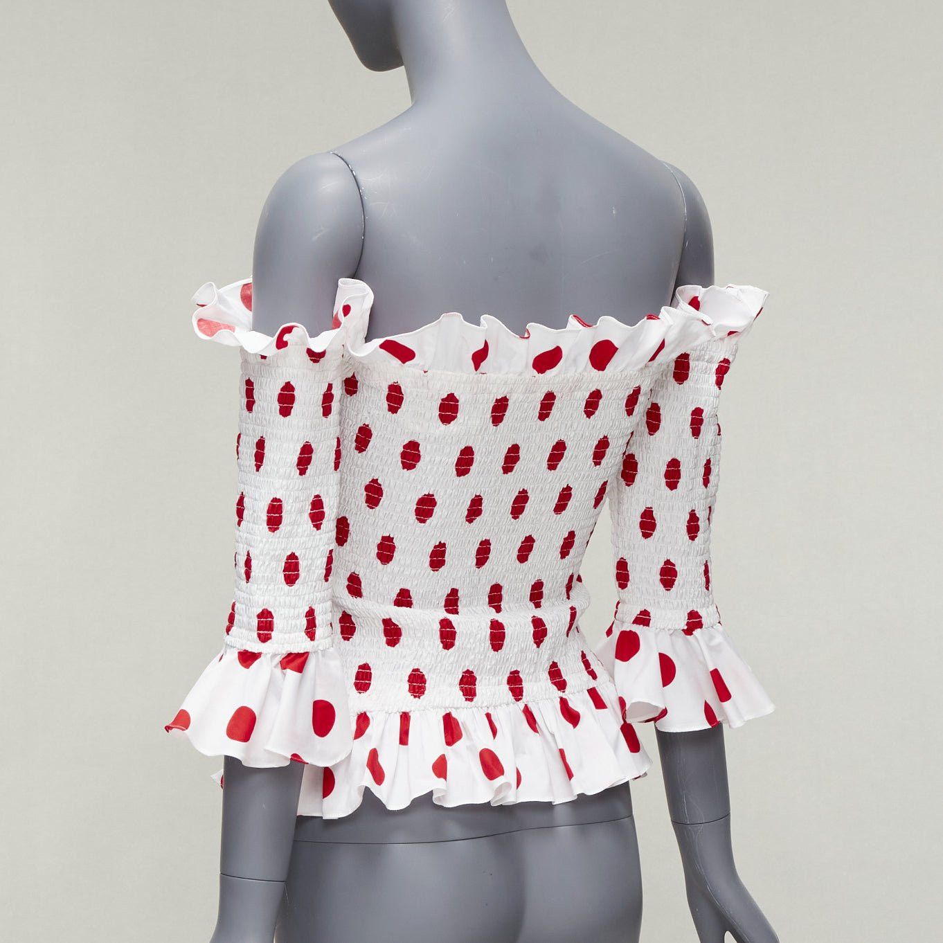 CAROLINE CONSTAS CAROLINE CONSTAS white red polka dot cotton ruffle ruched top XS Size XS / US 0-2 / IT 36-38 - 6 Thumbnail