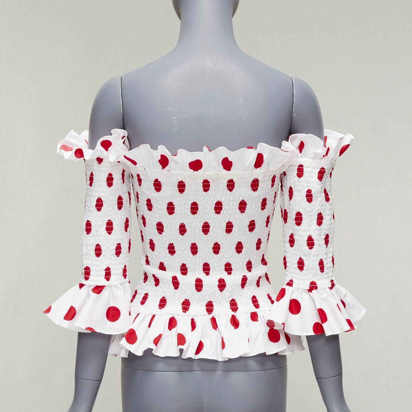 CAROLINE CONSTAS CAROLINE CONSTAS white red polka dot cotton ruffle ruched top XS Size XS / US 0-2 / IT 36-38 - 5 Thumbnail