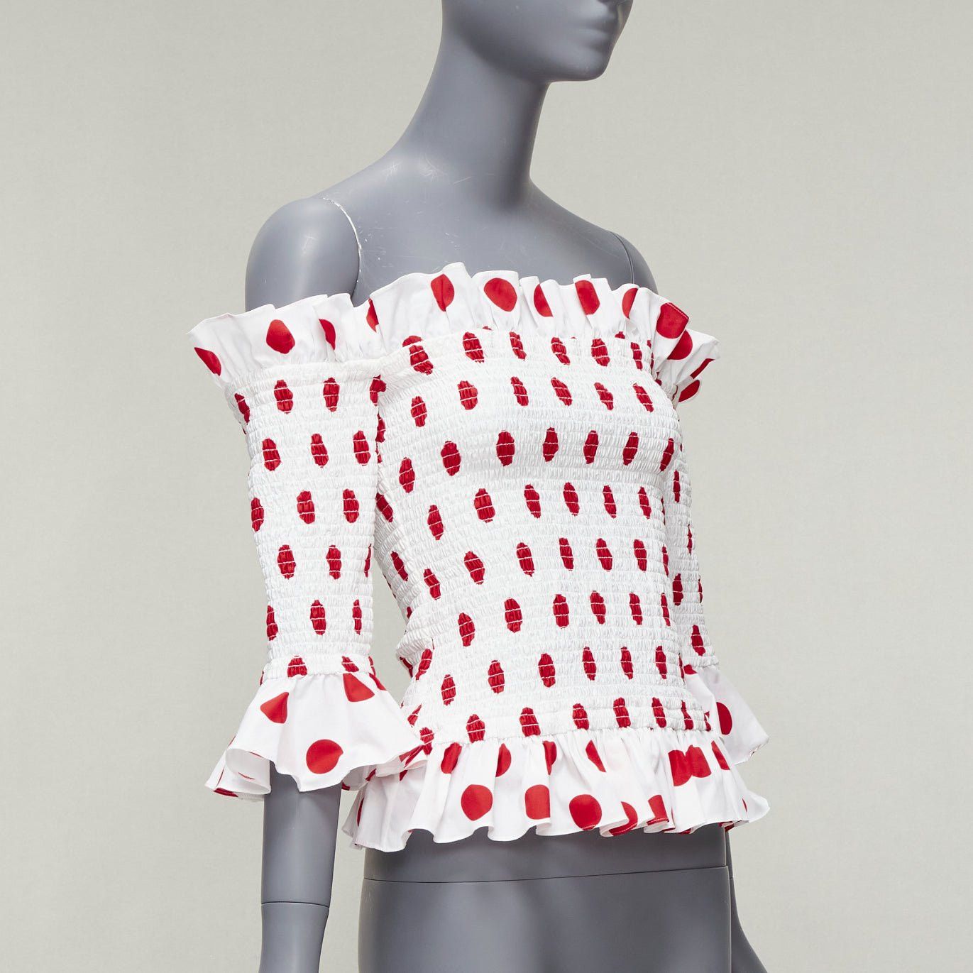 CAROLINE CONSTAS CAROLINE CONSTAS white red polka dot cotton ruffle ruched top XS Size XS / US 0-2 / IT 36-38 - 3 Thumbnail