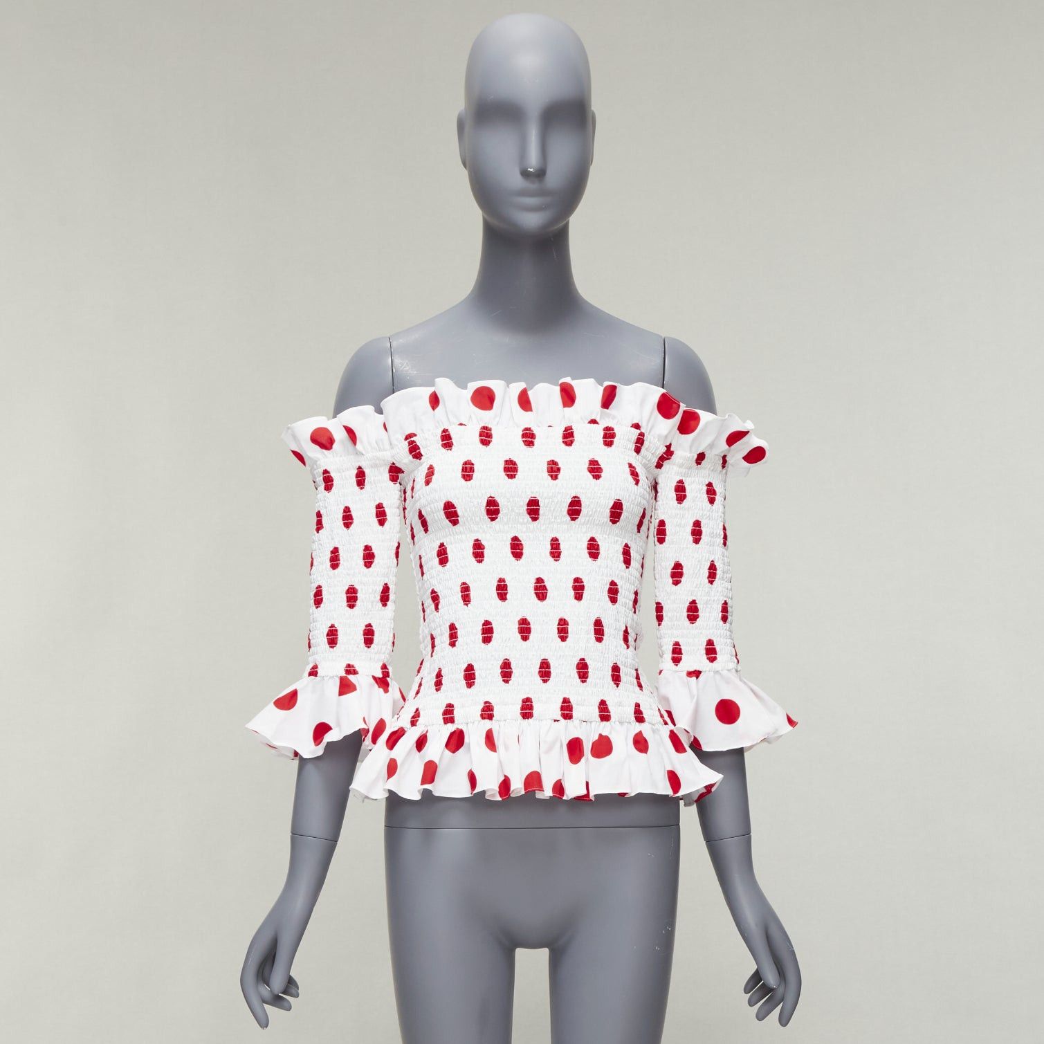 CAROLINE CONSTAS CAROLINE CONSTAS white red polka dot cotton ruffle ruched top XS Size XS / US 0-2 / IT 36-38 - 9 Thumbnail