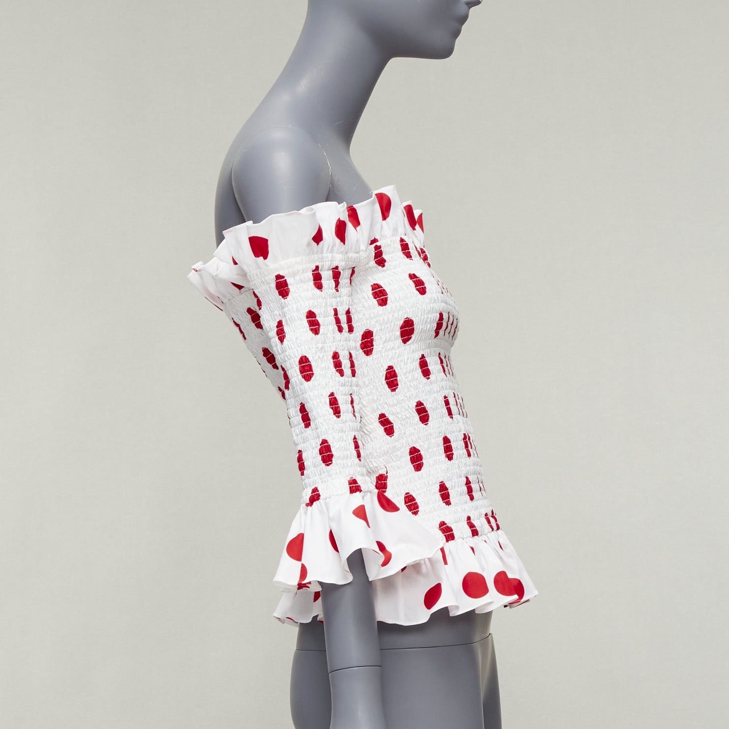CAROLINE CONSTAS CAROLINE CONSTAS white red polka dot cotton ruffle ruched top XS Size XS / US 0-2 / IT 36-38 - 4 Thumbnail
