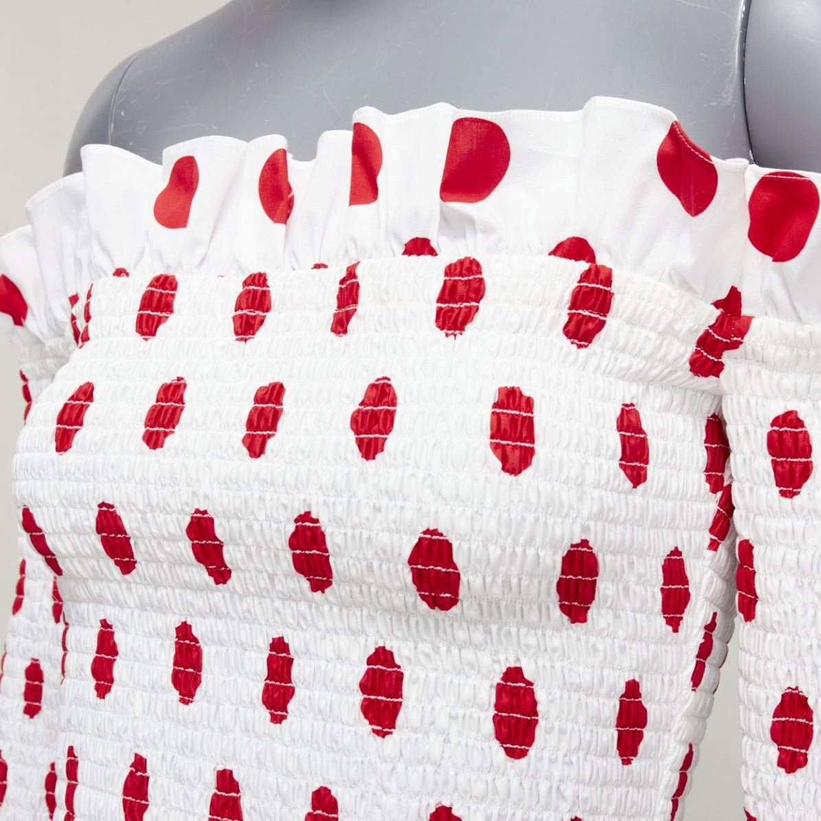 CAROLINE CONSTAS CAROLINE CONSTAS white red polka dot cotton ruffle ruched top XS Size XS / US 0-2 / IT 36-38 - 2 Thumbnail