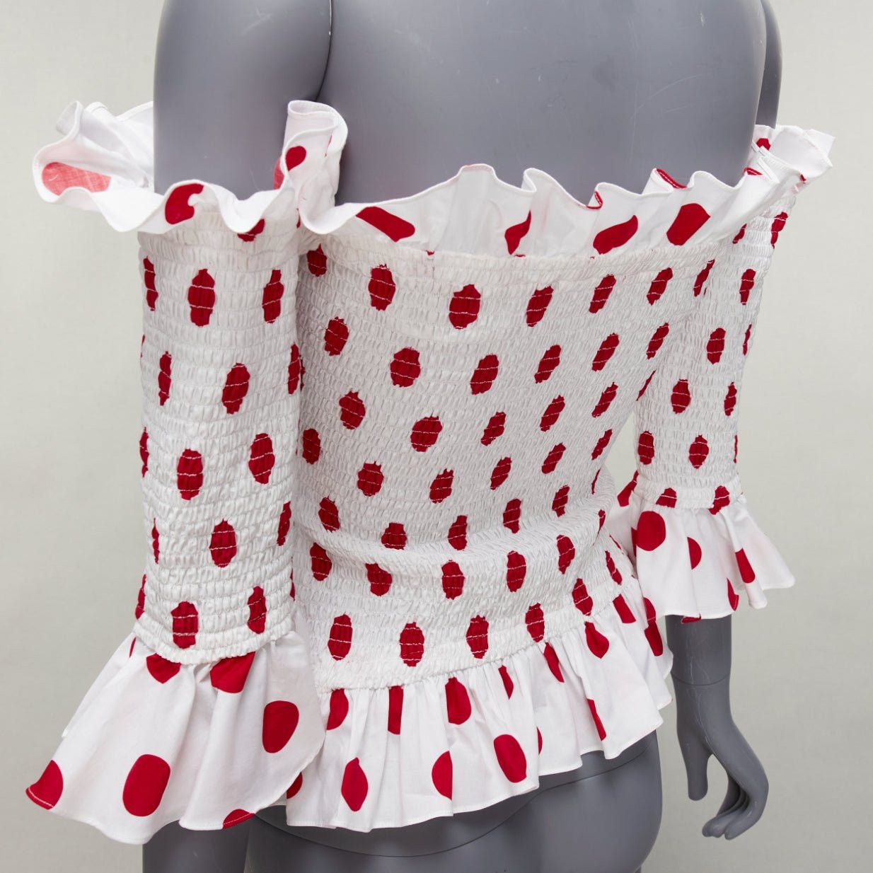 CAROLINE CONSTAS CAROLINE CONSTAS white red polka dot cotton ruffle ruched top XS Size XS / US 0-2 / IT 36-38 - 7 Thumbnail