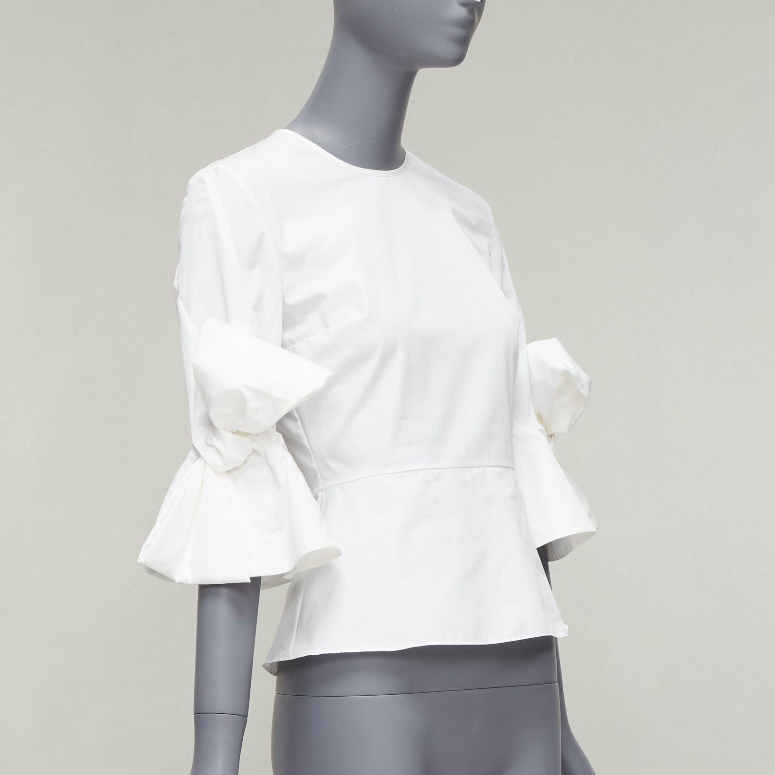 ROKSANDA ROKSANDA Kemi white cotton poplin bow cuff flared sleeve peplum top UK6 XS Size XS / US 0-2 / IT 36-38 - 3 Thumbnail