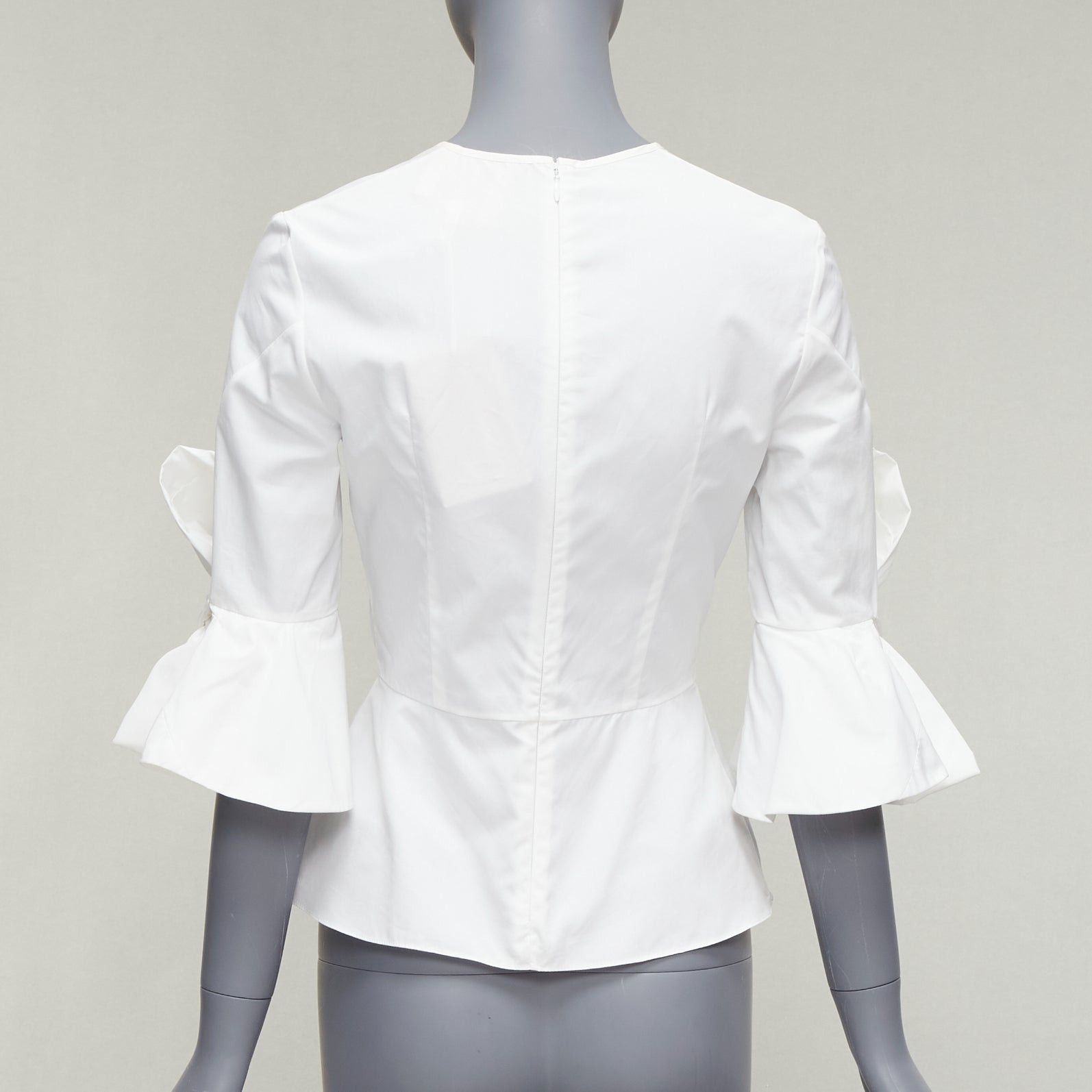 ROKSANDA ROKSANDA Kemi white cotton poplin bow cuff flared sleeve peplum top UK6 XS Size XS / US 0-2 / IT 36-38 - 5 Thumbnail