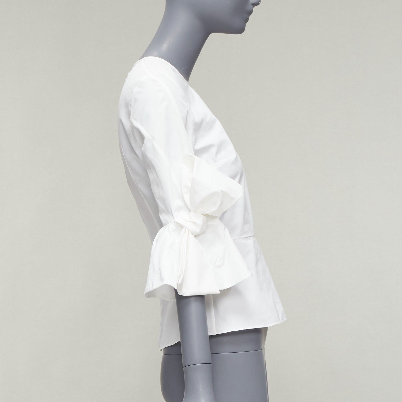 ROKSANDA ROKSANDA Kemi white cotton poplin bow cuff flared sleeve peplum top UK6 XS Size XS / US 0-2 / IT 36-38 - 4 Thumbnail