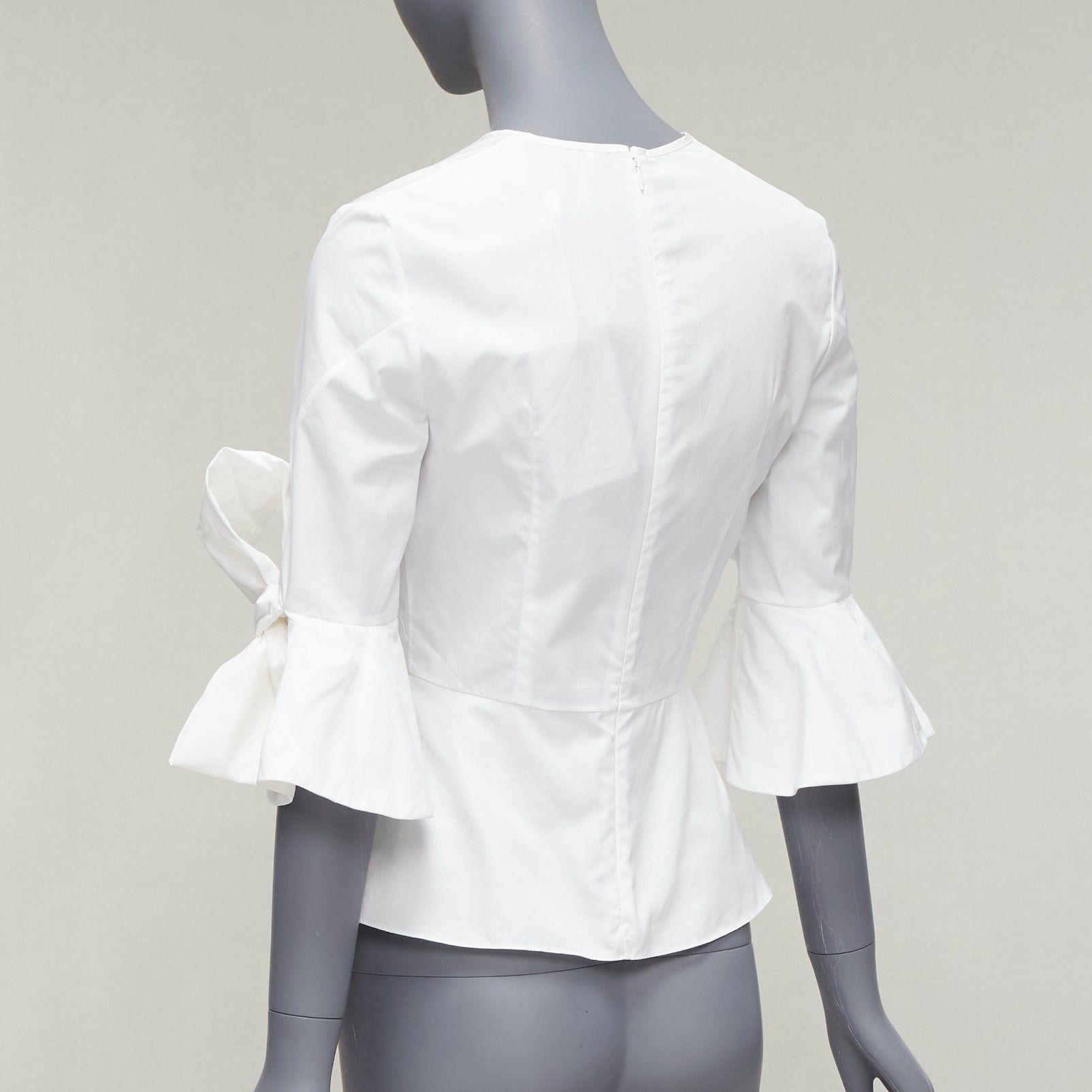 ROKSANDA ROKSANDA Kemi white cotton poplin bow cuff flared sleeve peplum top UK6 XS Size XS / US 0-2 / IT 36-38 - 6 Thumbnail