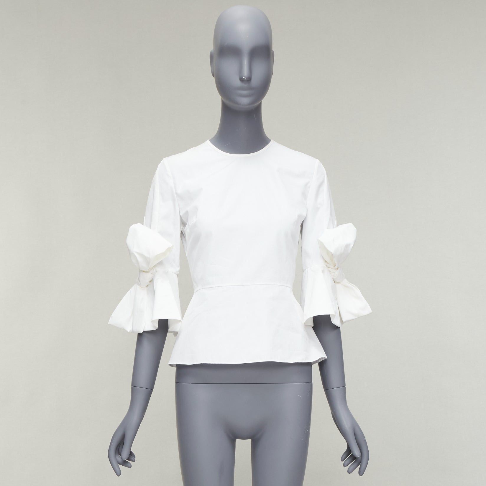 ROKSANDA ROKSANDA Kemi white cotton poplin bow cuff flared sleeve peplum top UK6 XS Size XS / US 0-2 / IT 36-38 - 9 Thumbnail