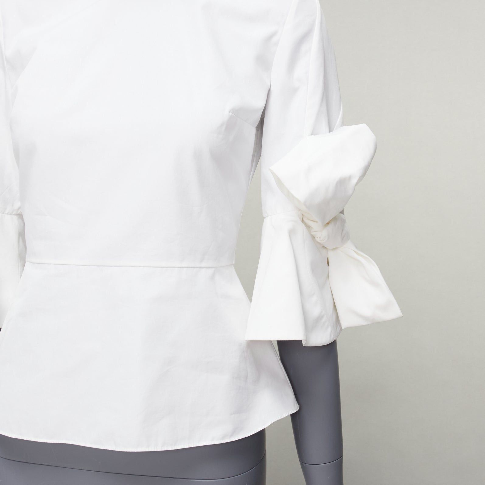 ROKSANDA ROKSANDA Kemi white cotton poplin bow cuff flared sleeve peplum top UK6 XS Size XS / US 0-2 / IT 36-38 - 2 Thumbnail