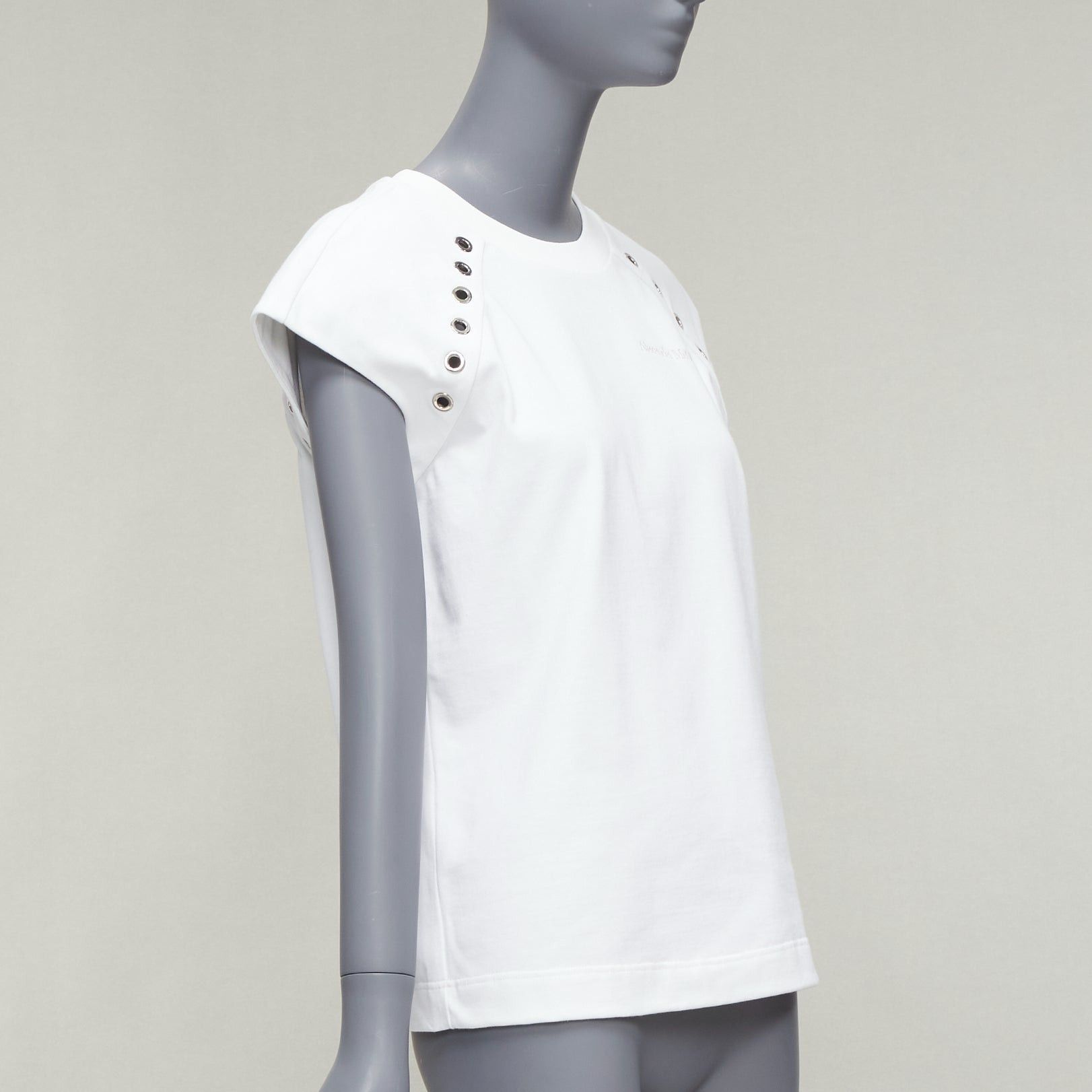 Alexander McQueen ALEXANDER MCQUEEN white cotton eyelet detail studded cap sleeve top IT38 XS Size XS / US 0-2 / IT 36-38 - 3 Thumbnail