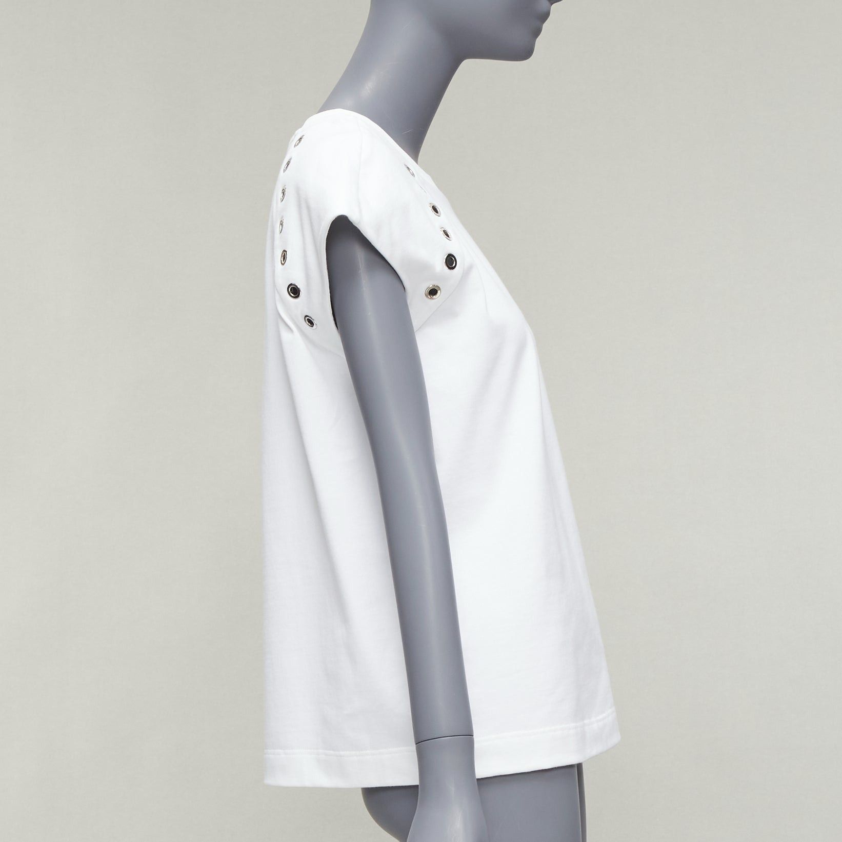 Alexander McQueen ALEXANDER MCQUEEN white cotton eyelet detail studded cap sleeve top IT38 XS Size XS / US 0-2 / IT 36-38 - 4 Thumbnail
